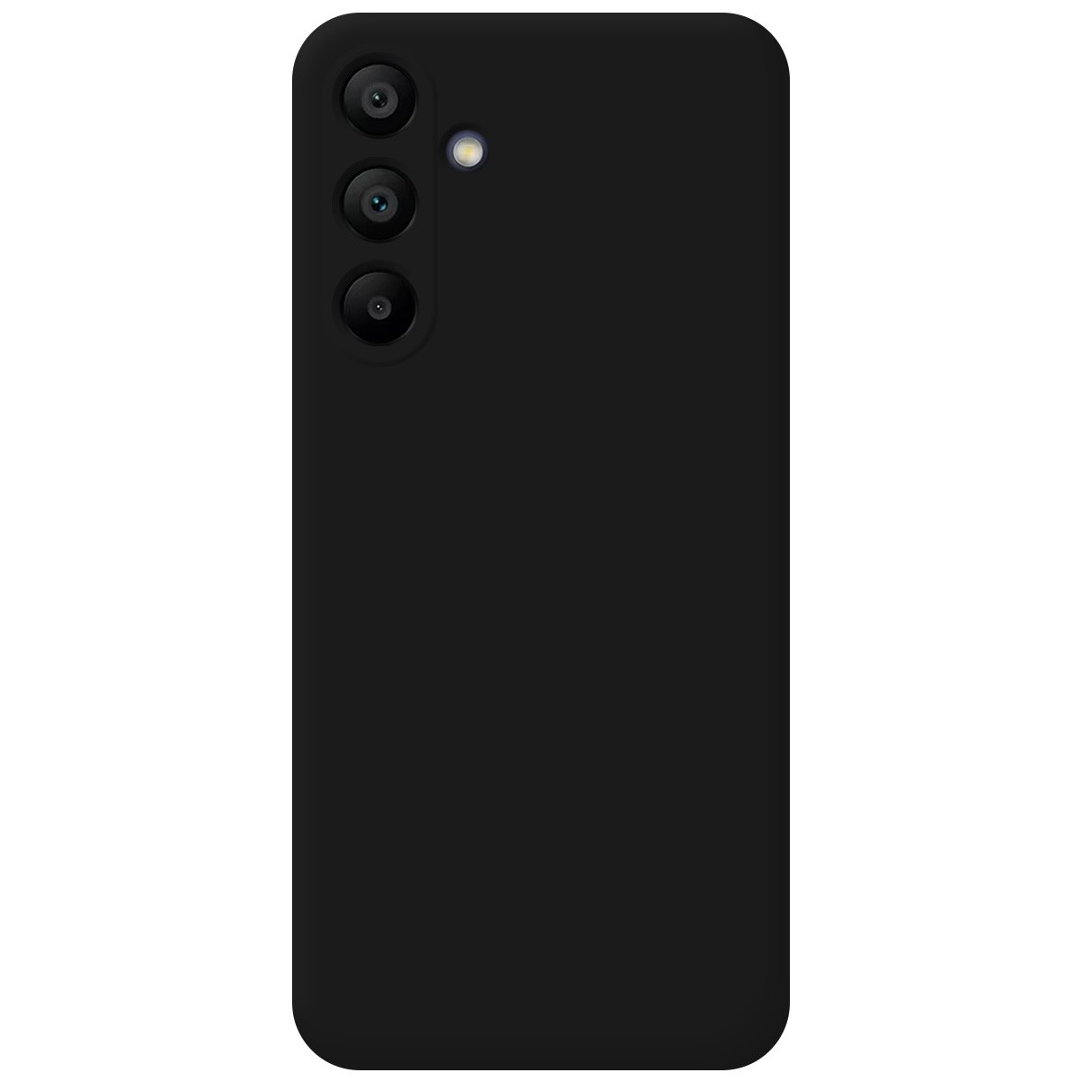 Custodia per telefono nera con tre obiettivi. La custodia è nera semplice.