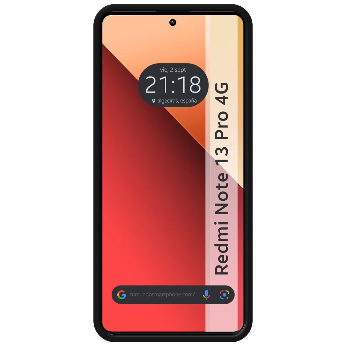 Telefono nero con schermo che mostra data e ora: 2 sett, 21:18.