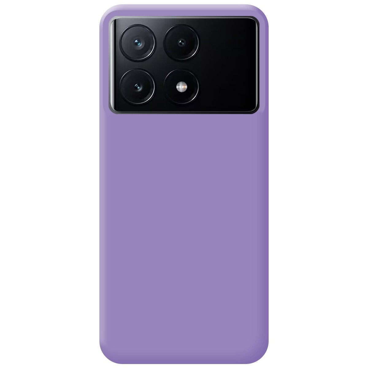 Una custodia per telefono viola con un array di fotocamere nero.