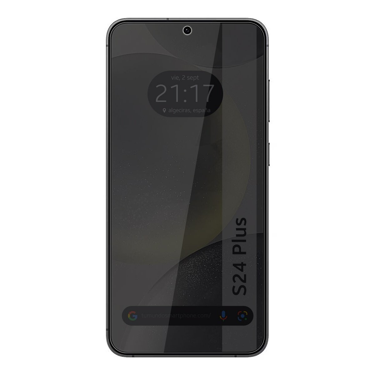 Un telefono con una protezione per lo schermo. La protezione dello schermo è scura.