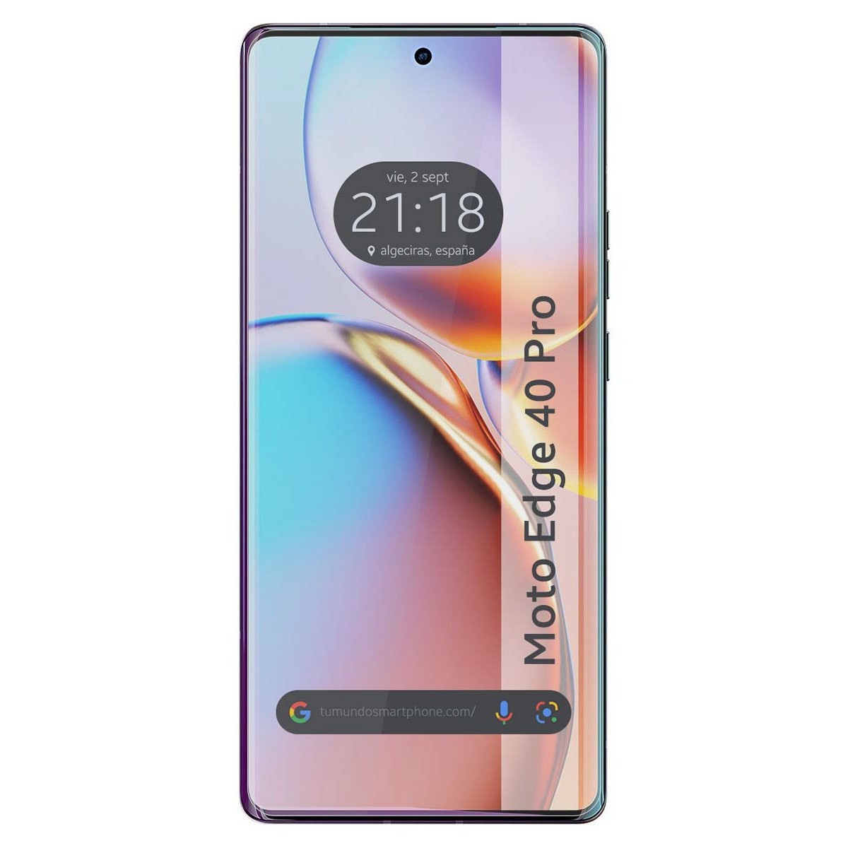 Schermo dello smartphone che mostra ora e data con testo "Moto Edge 40 Pro".