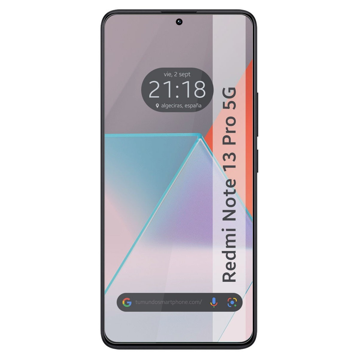 Smartphone con schermo che mostra ora e data. Una barra rossa sul lato destro del telefono.