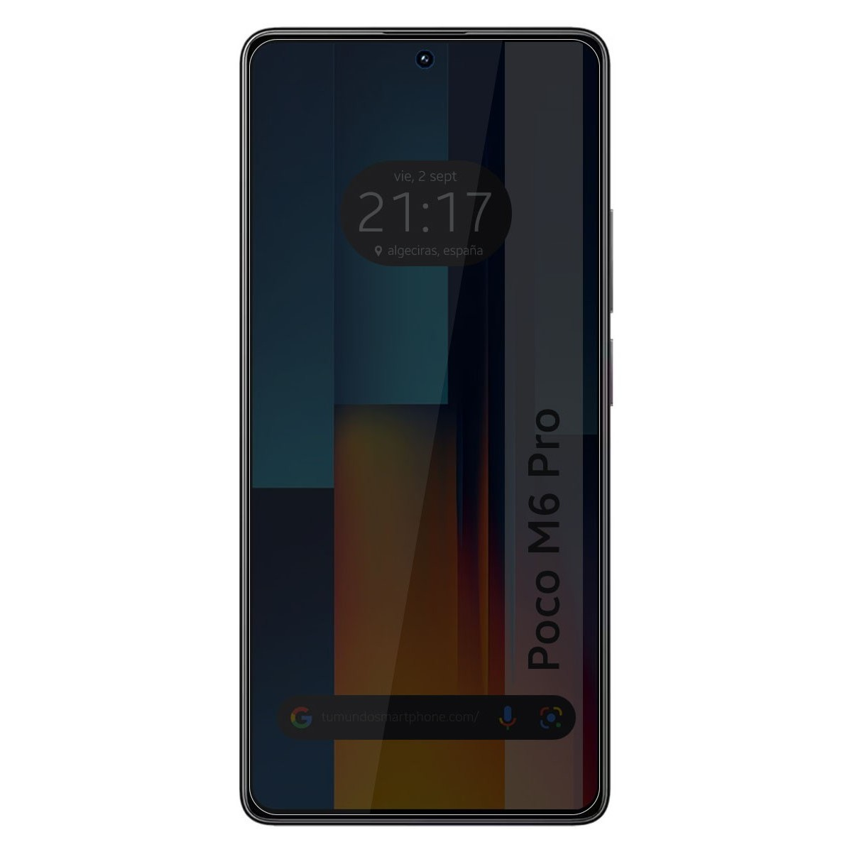 Schermo dello smartphone che mostra l'ora e il luogo.