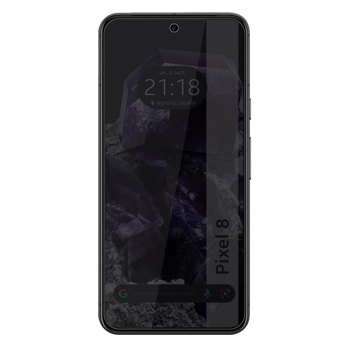 Un telefono con una protezione per lo schermo. La protezione dello schermo è scura.