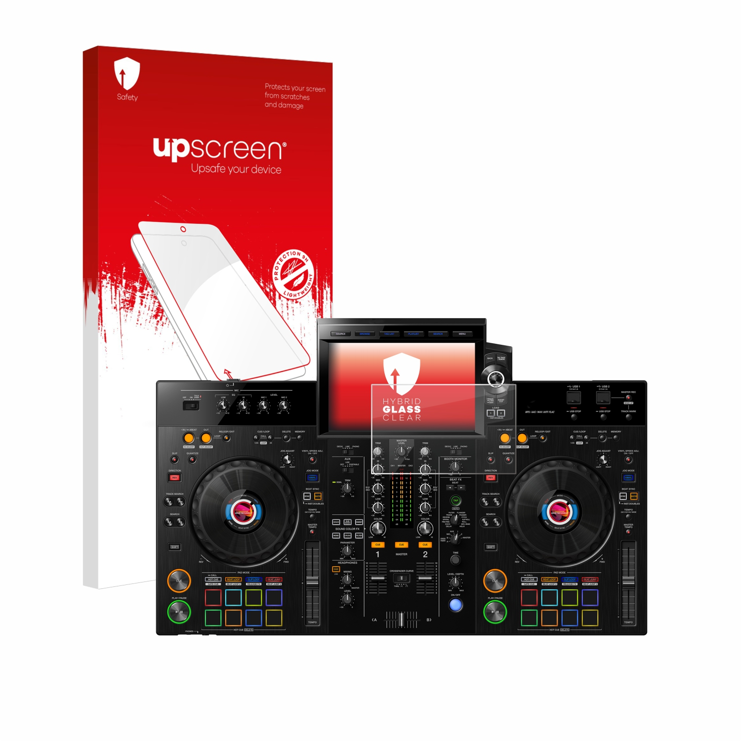 DJ-Controller mit einer Displayschutzfolienpackung.