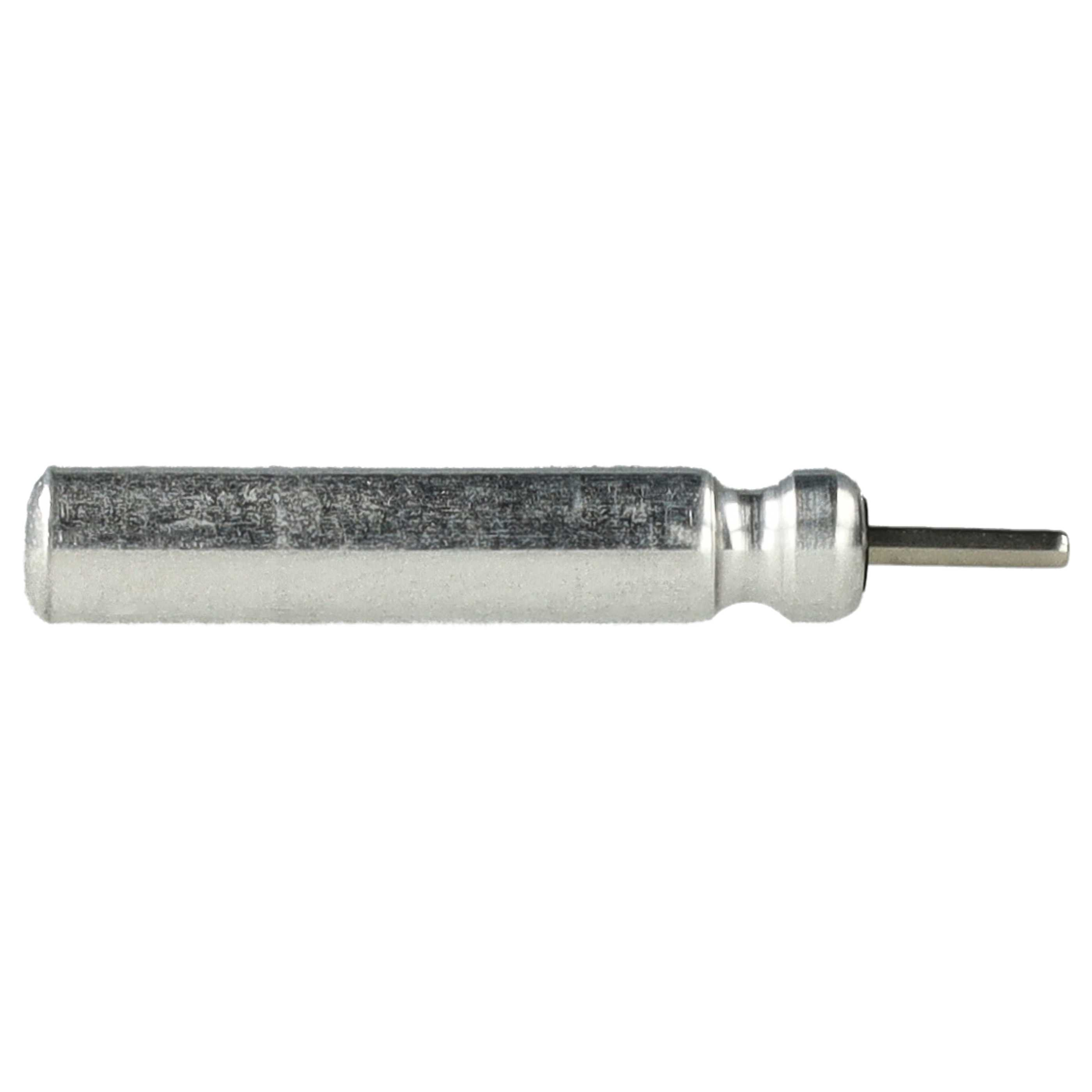 Kleine metallische Komponente mit einem Stift. Zylindrischer Körper mit einem kleinen Stift.