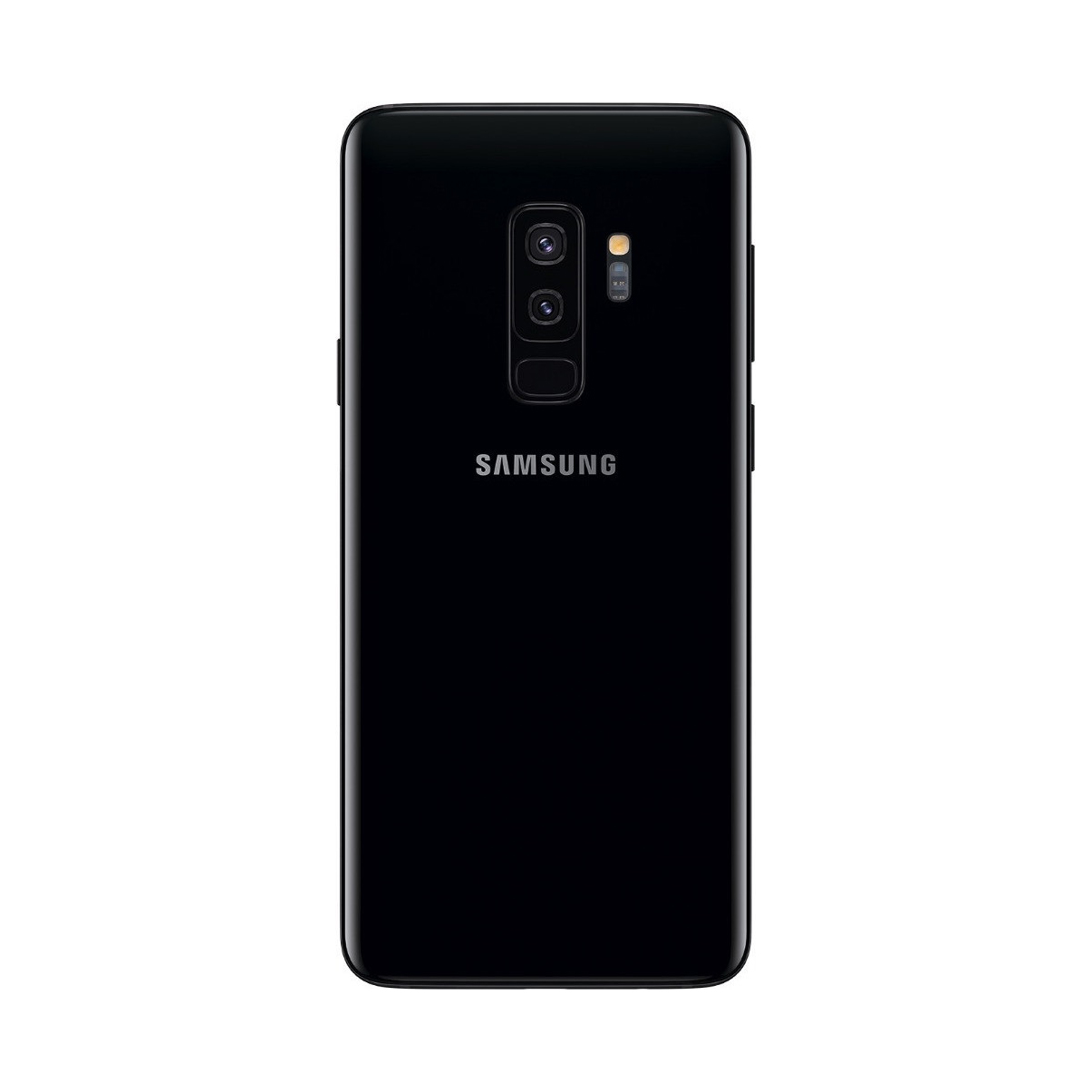 Ein schwarzes Samsung-Handy von hinten. Die Kamera und der Blitz sind sichtbar.