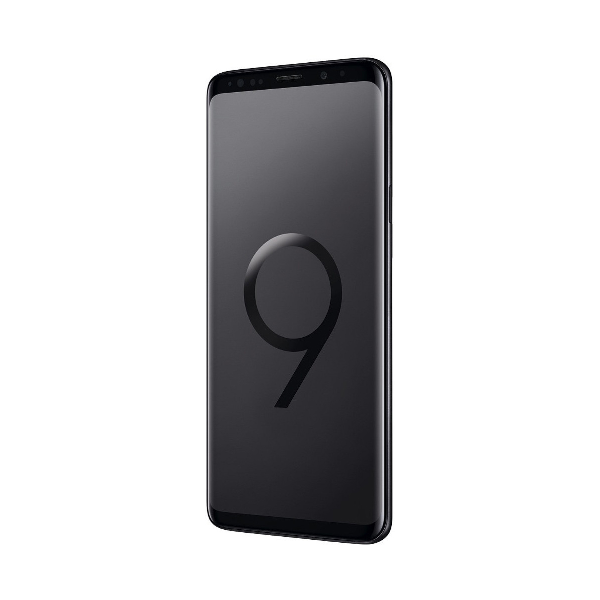 Schwarzes Samsung Galaxy S9 Smartphone, zeigt die Zahl 9 auf dem Bildschirm.