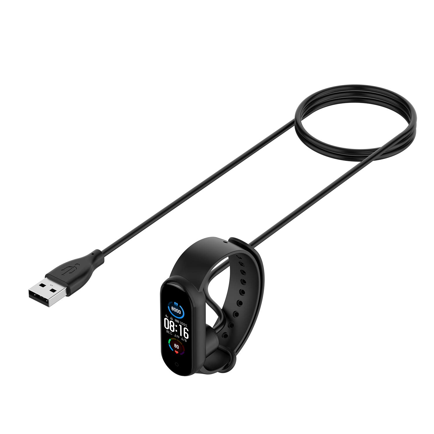 Câble de chargement de montre intelligente noir avec connecteur USB.