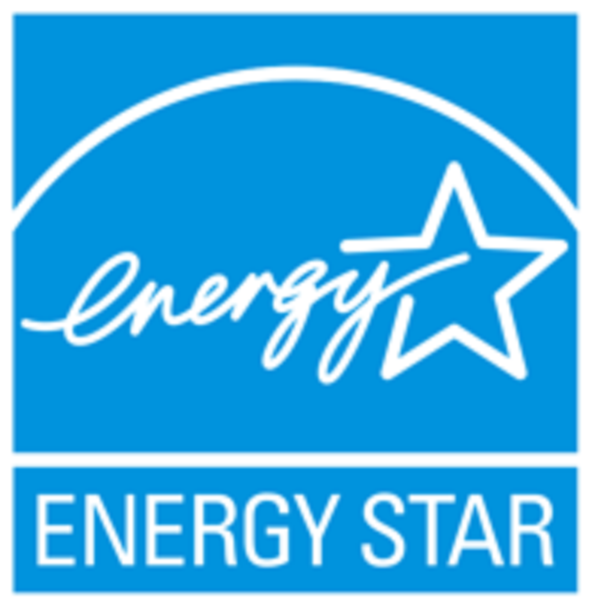 Niebieski kwadrat z białym logo i tekstem Energy Star.