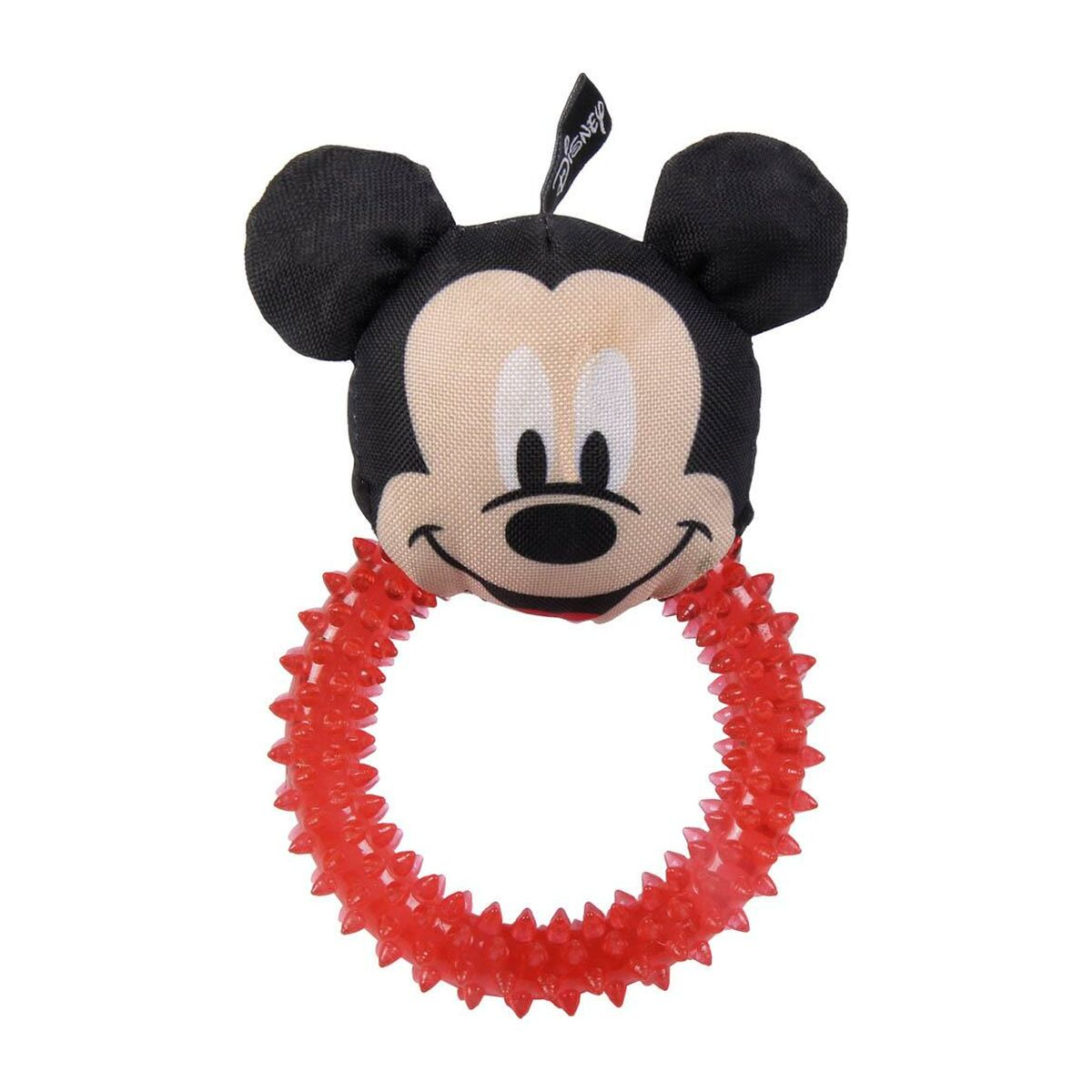 Giocattolo di Topolino con un anello di dentizione rosso e appuntito.