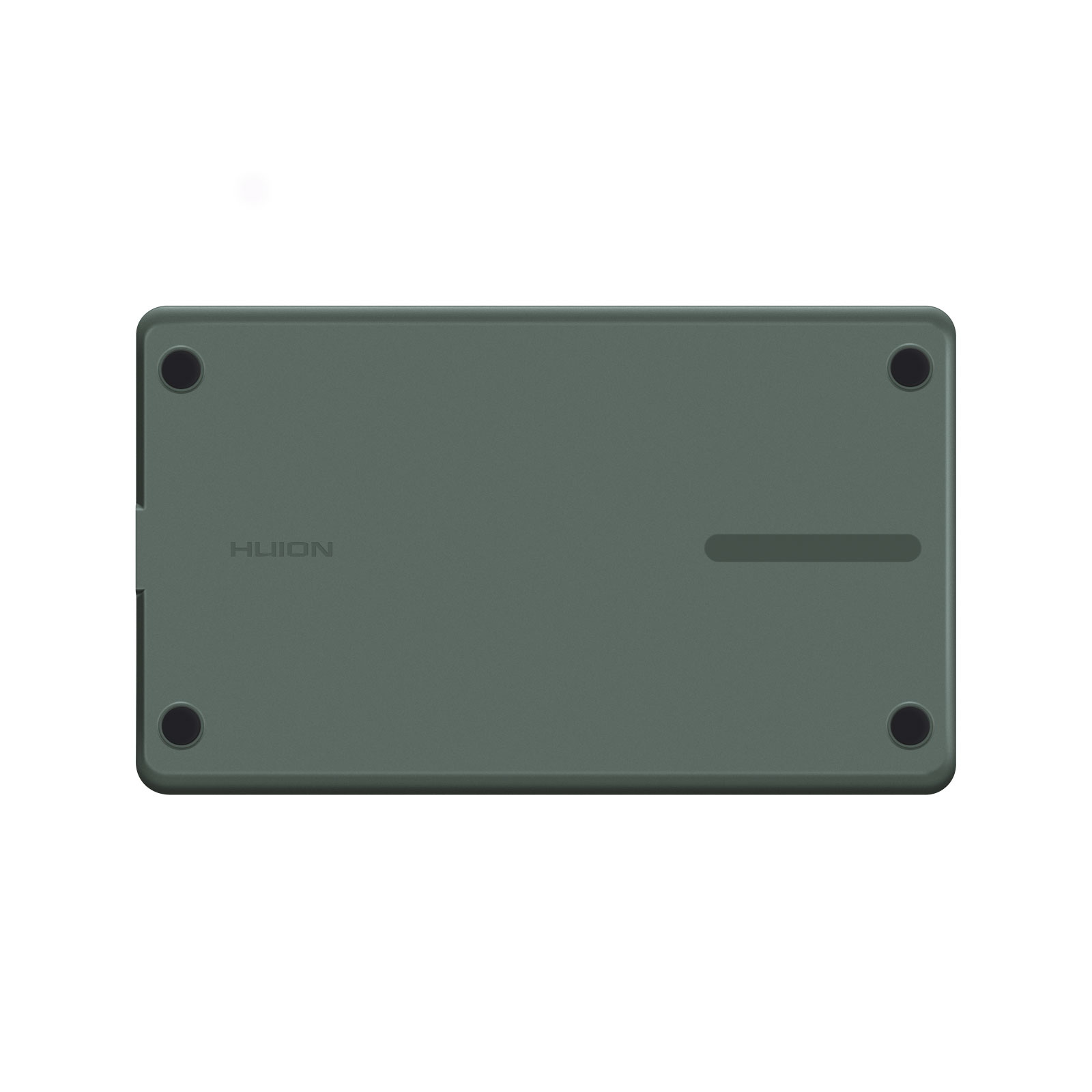 Dark green tablet base with four black rubber feet and the word "HUION".