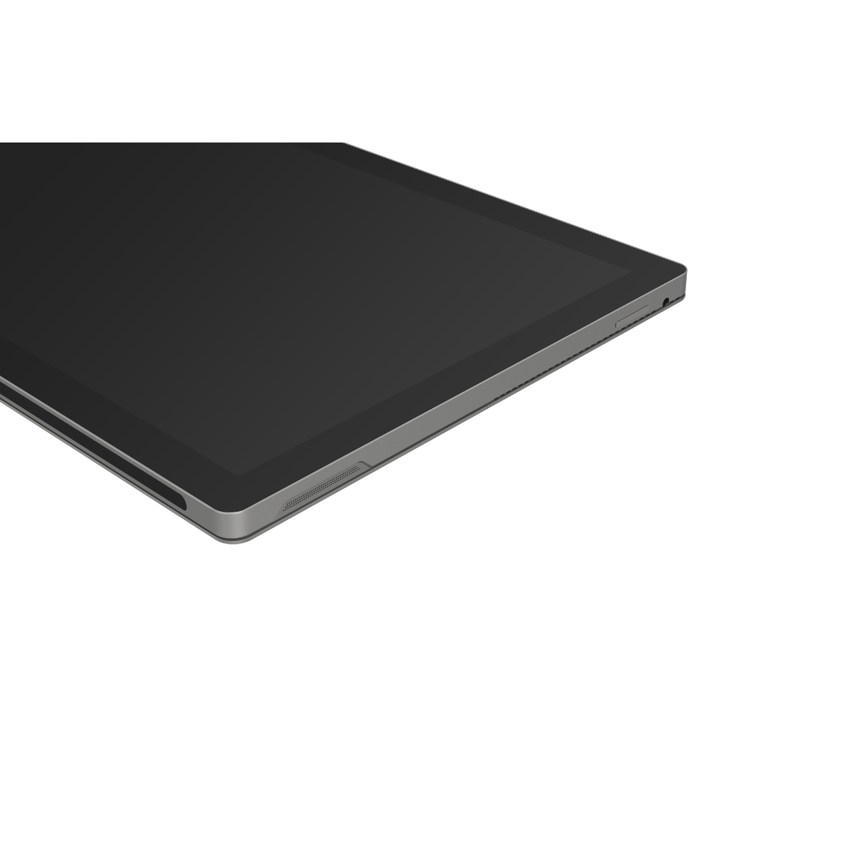 Róg czarnego laptopa na białym tle.