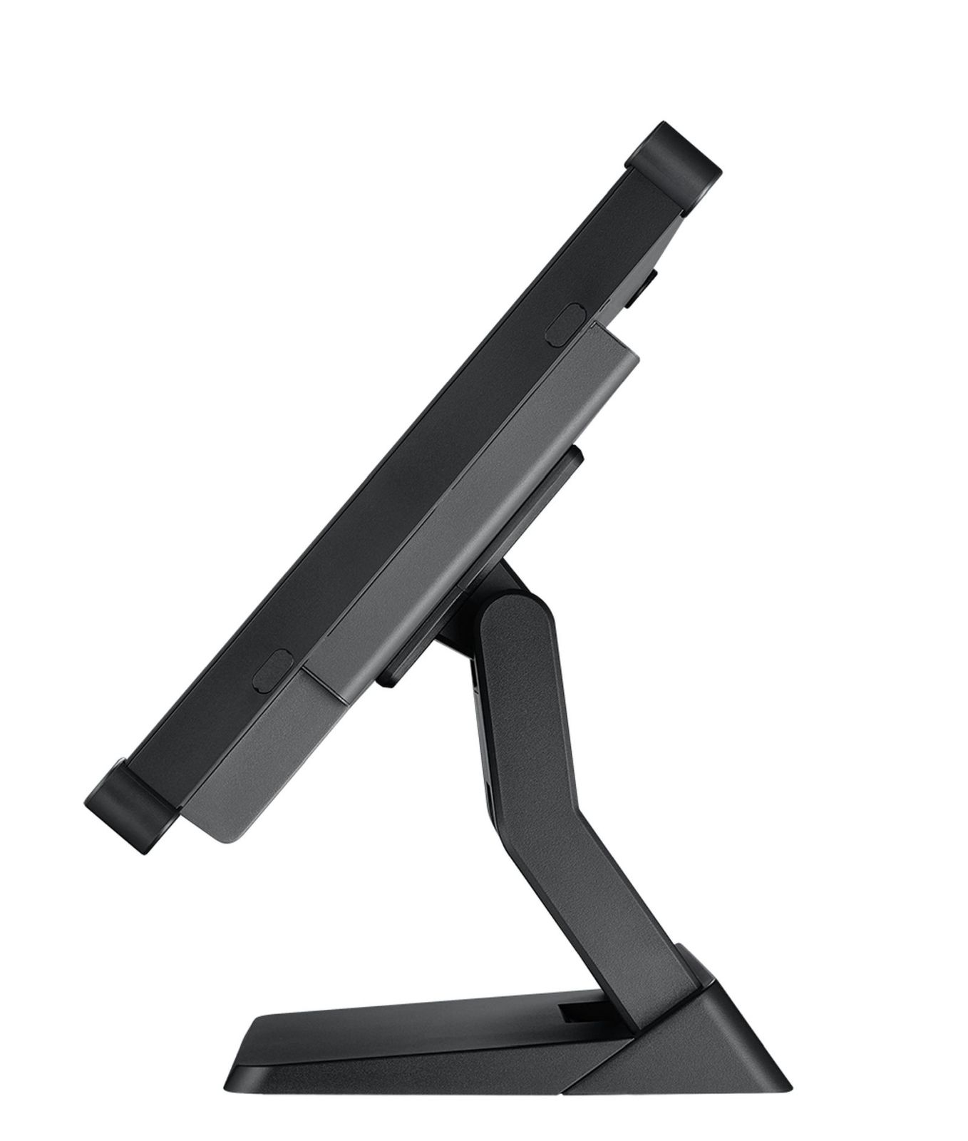 Black monitor with stand. Angled view.