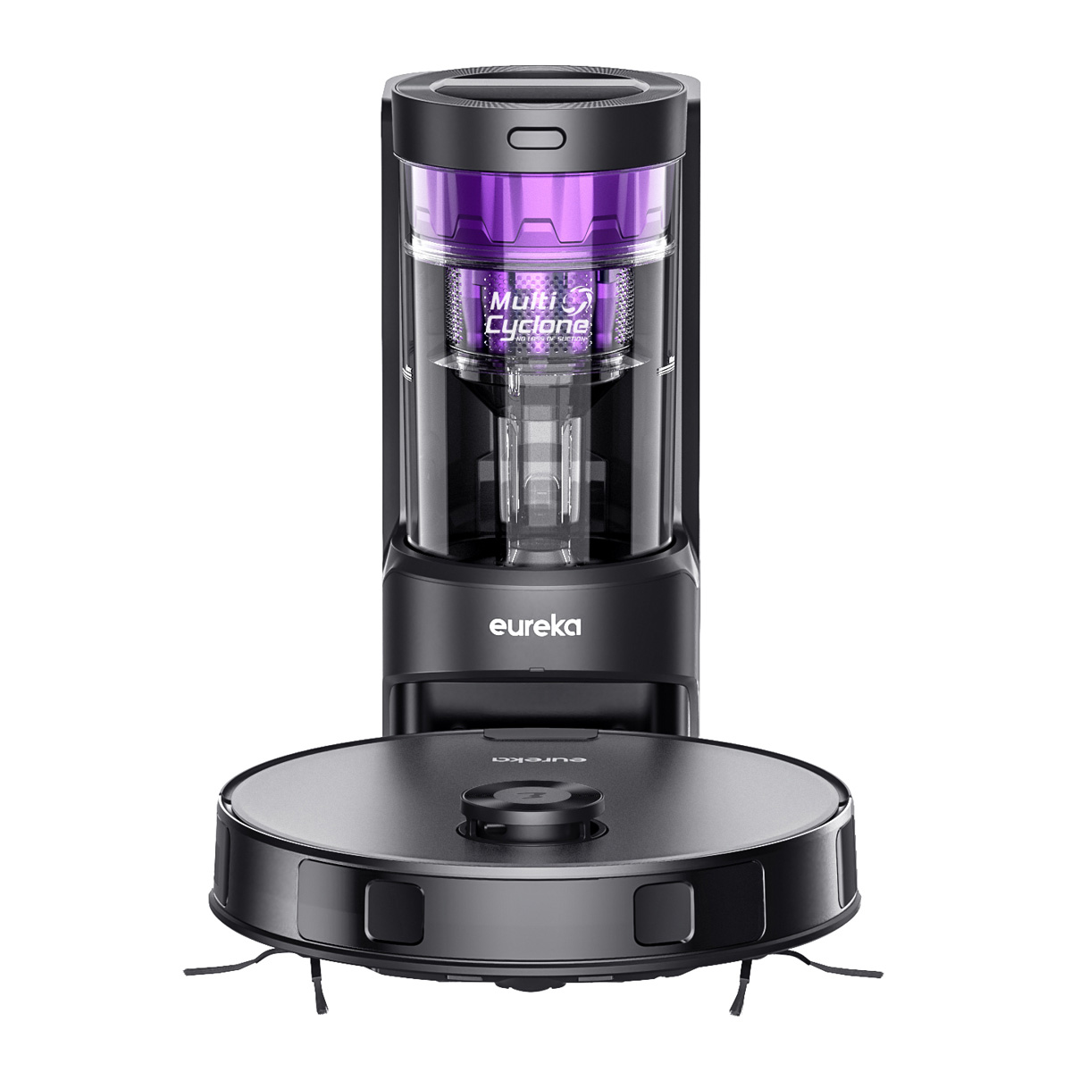 Schwarzer und violetter Eureka Multi Cyclone Staubsauger mit Basis.