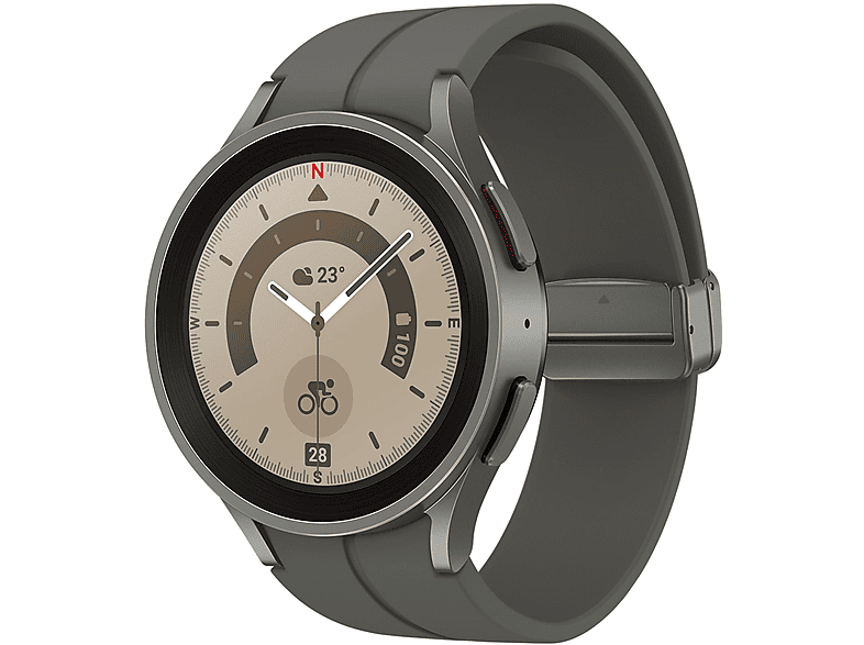 SAMSUNG GALAXY WATCH5 PRO LTE GRAY TITANIUM Smartwatch Titan Fluorkautschuk, M/L, Gray Titanium