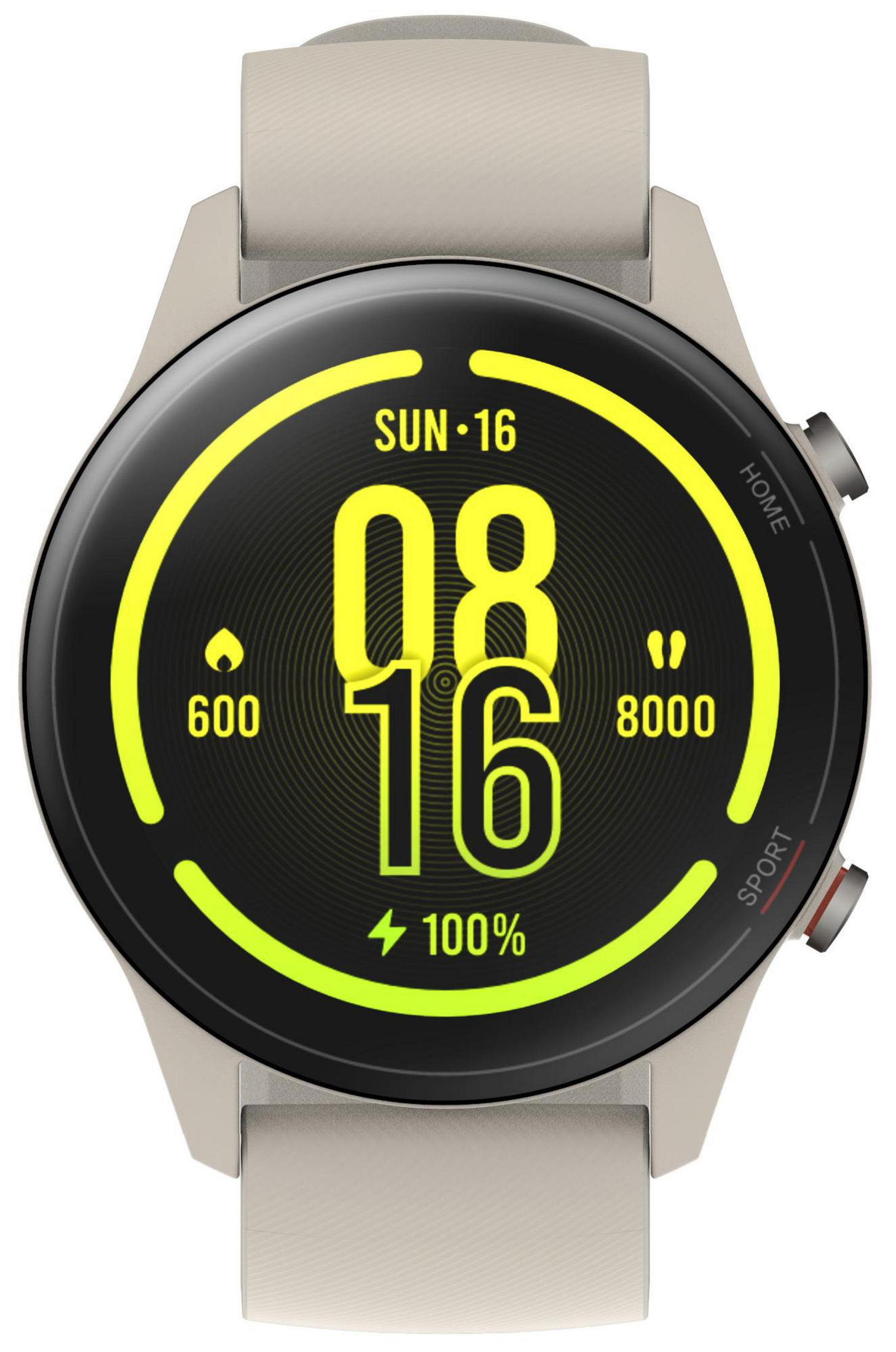Smartwatch mit schwarzem Bildschirm, der Zeit, Datum und Aktivitätsmetriken anzeigt.