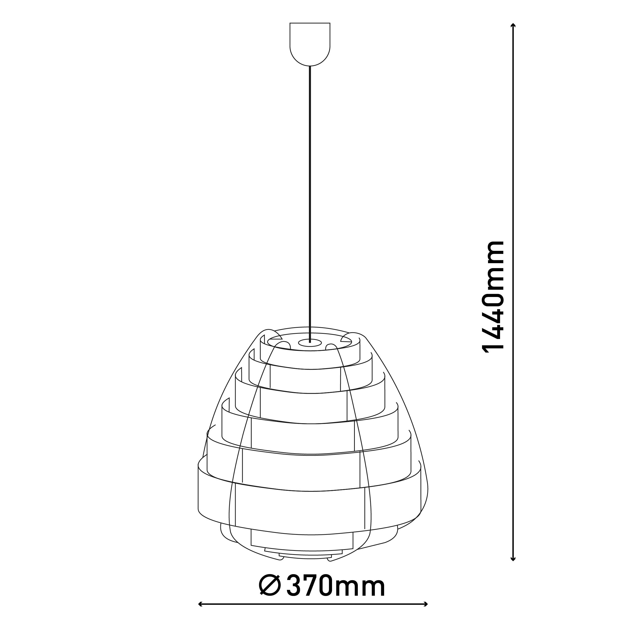 Eine Zeichnung einer Hängelampe. Die Abmessungen sind mit 1440 mm x 370 mm angegeben.