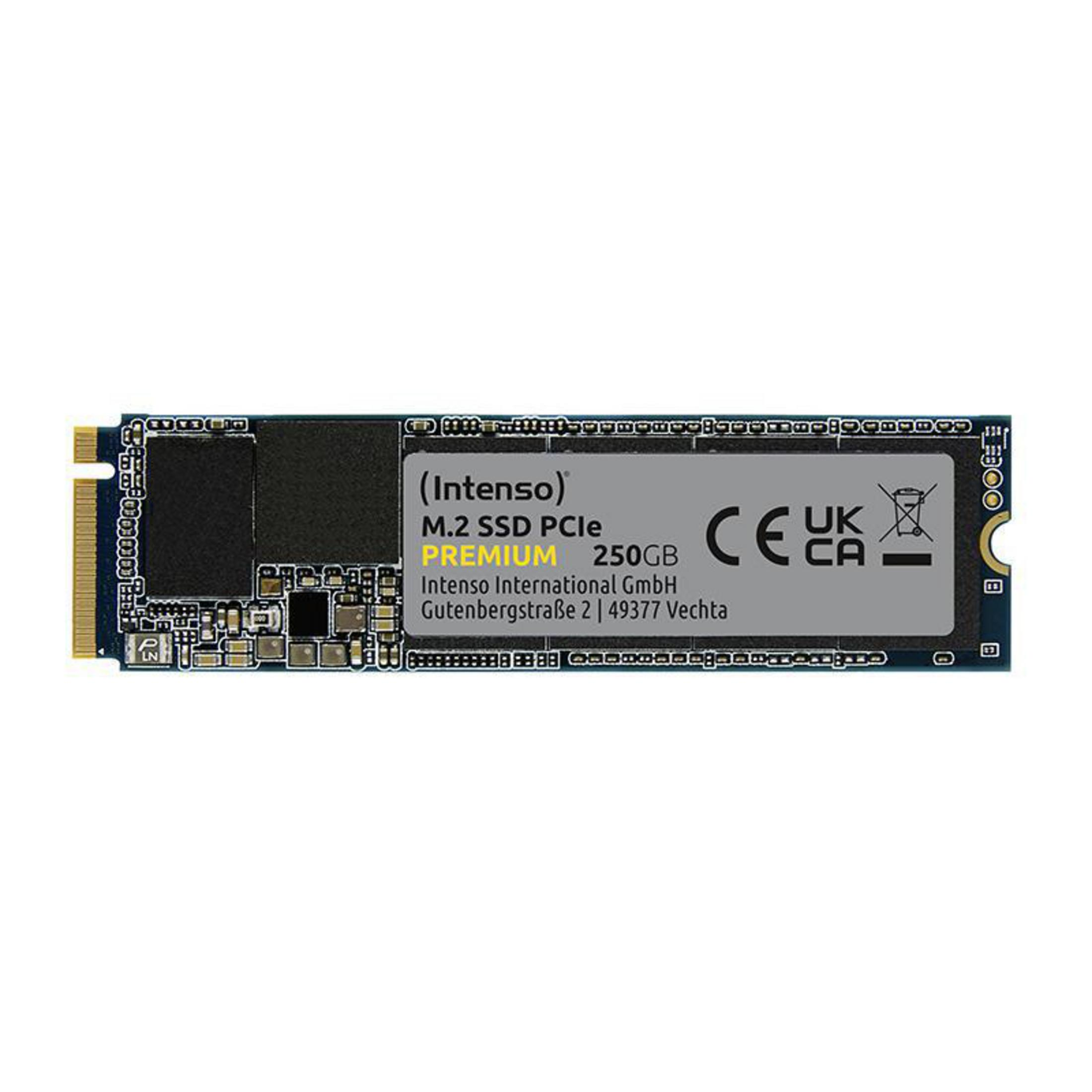 M.2 SSD PCIe premium 250GB, czarna płytka drukowana.
