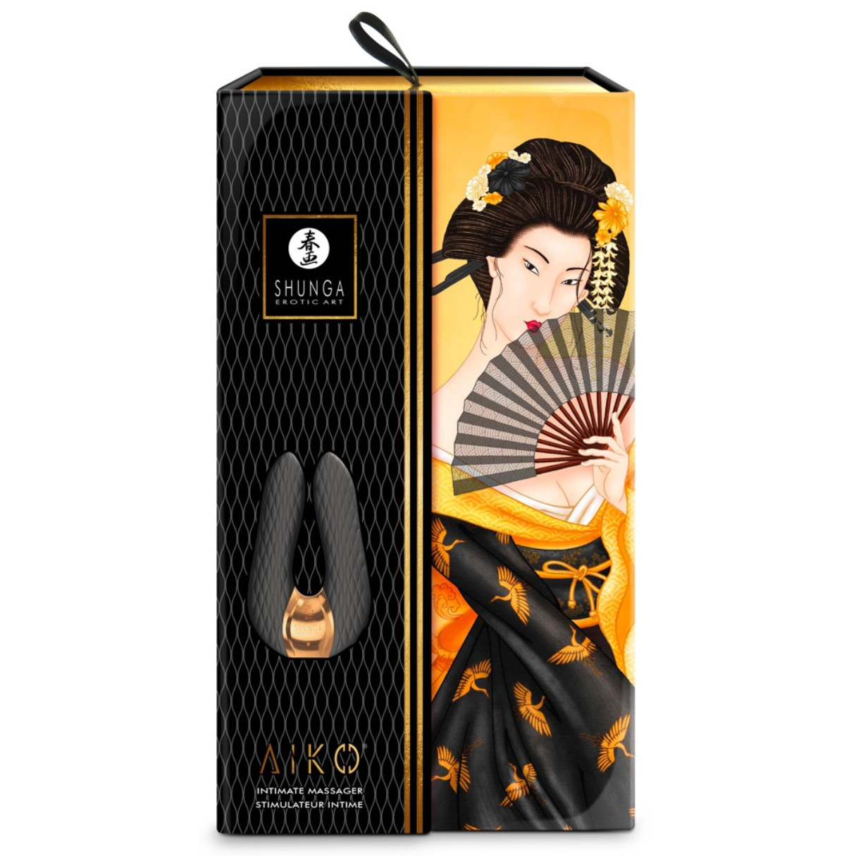 Caja con ilustración de mujer con abanico.