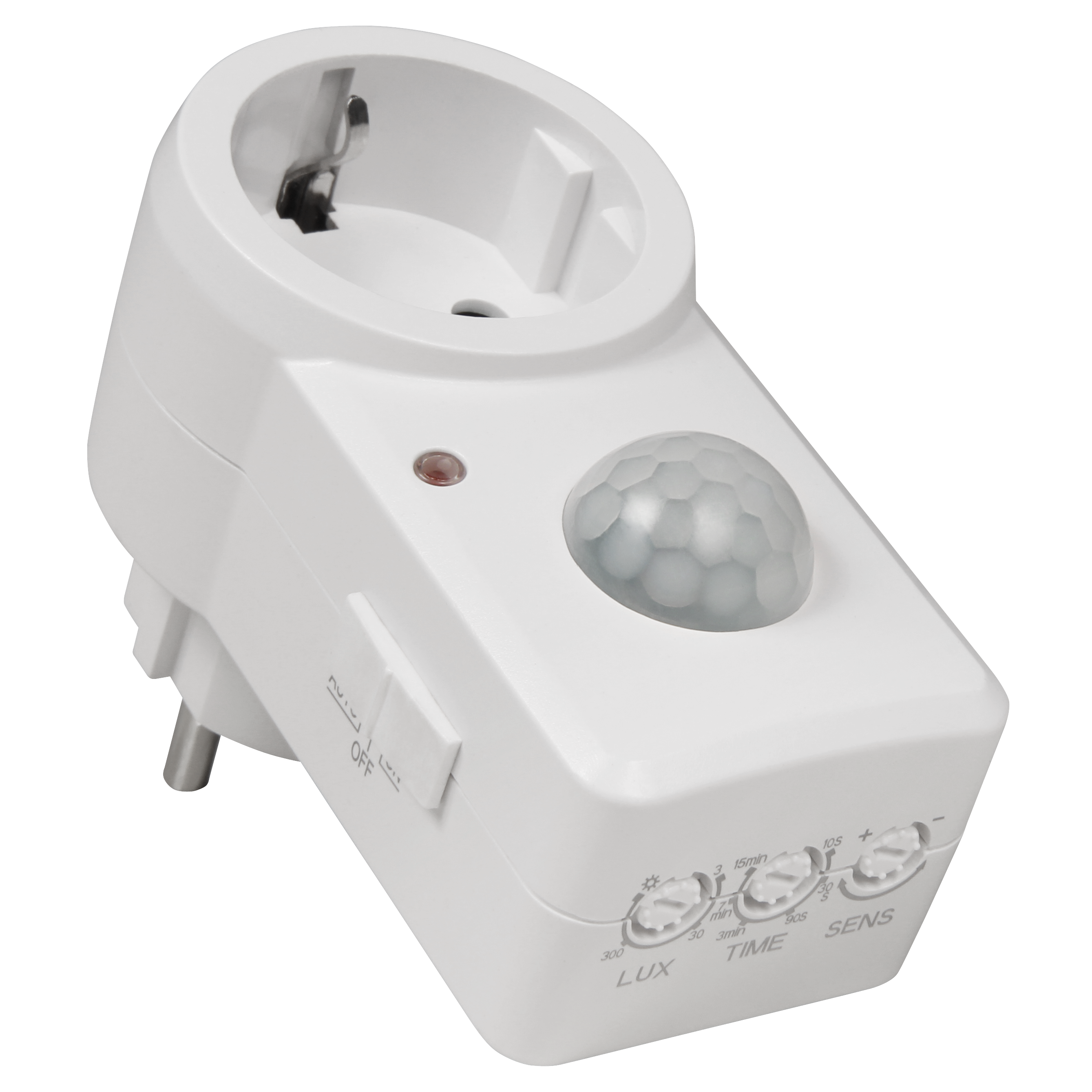 Ein weißer Bewegungssensor-Plugin. Hat einen Sensor und Einstellungen für LUX, Zeit und Empfindlichkeit.