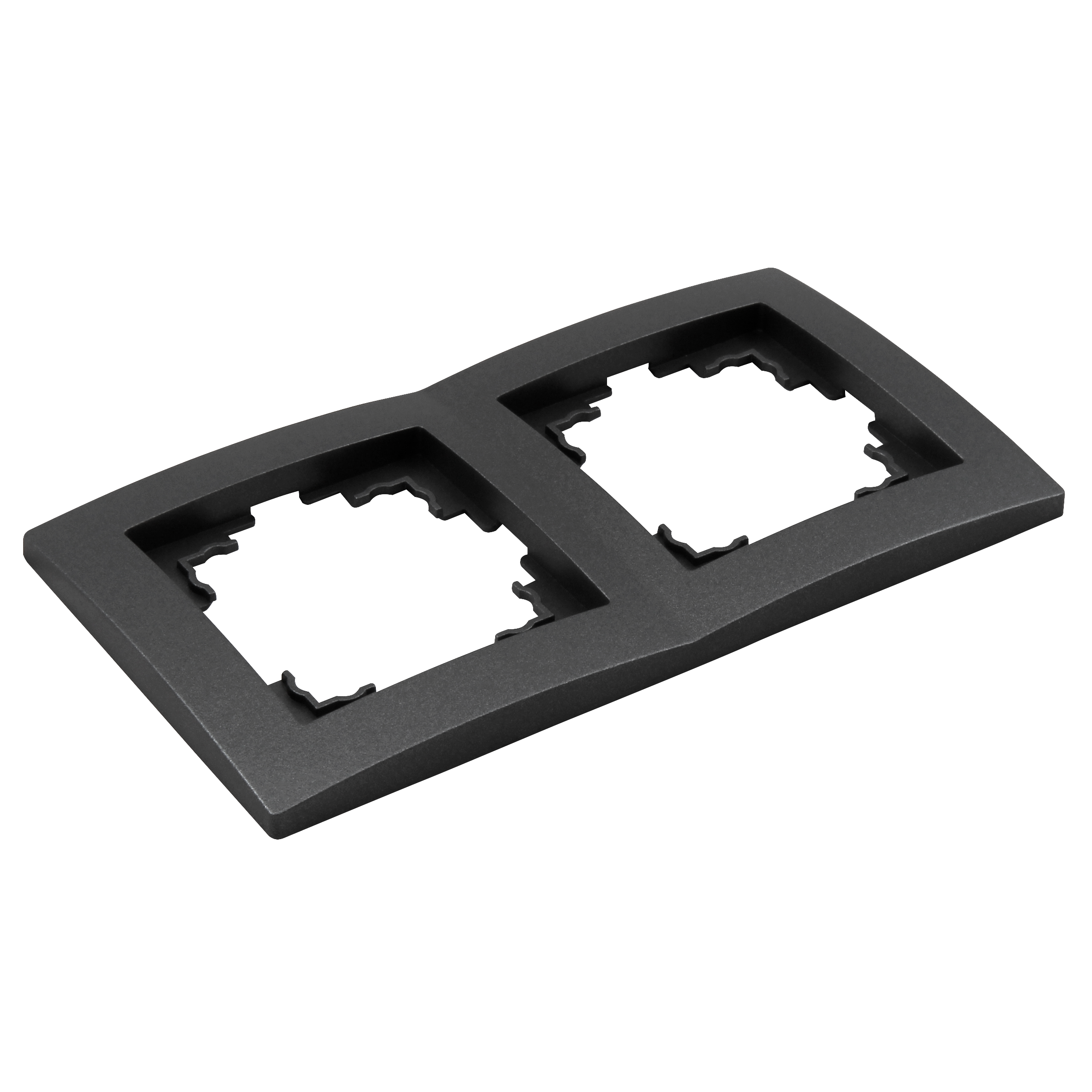 Eine schwarze Steckdosenabdeckung mit zwei Öffnungen.