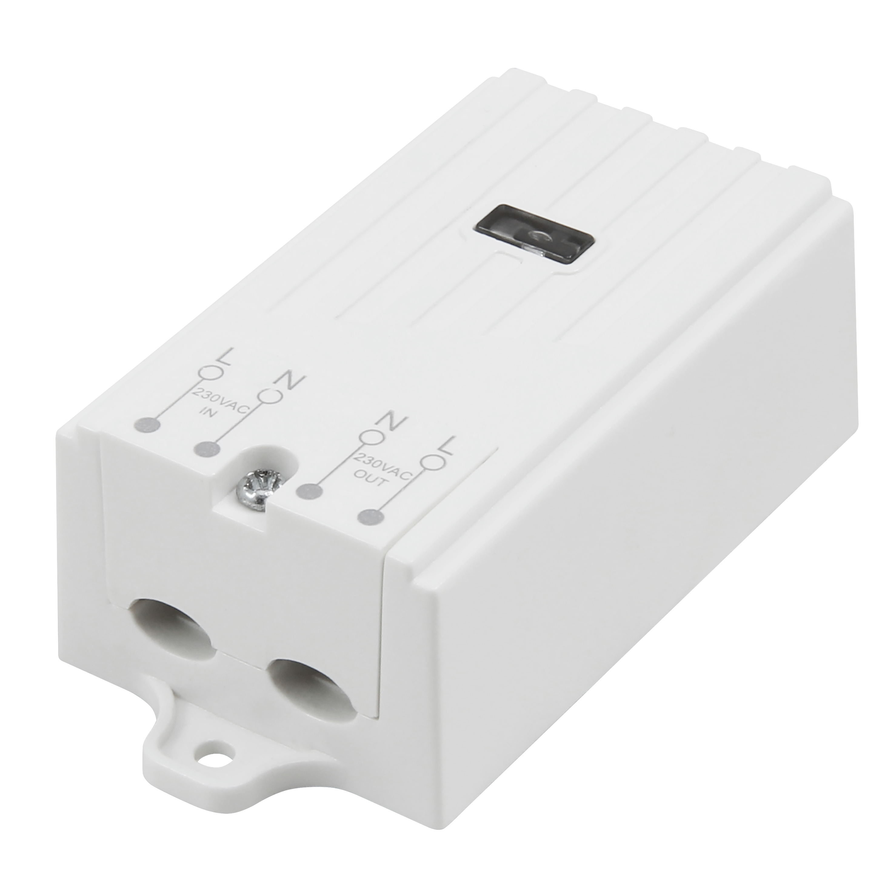 Ein weißes elektrisches Gerät mit Anschlüssen und Klemmen zur Verdrahtung.