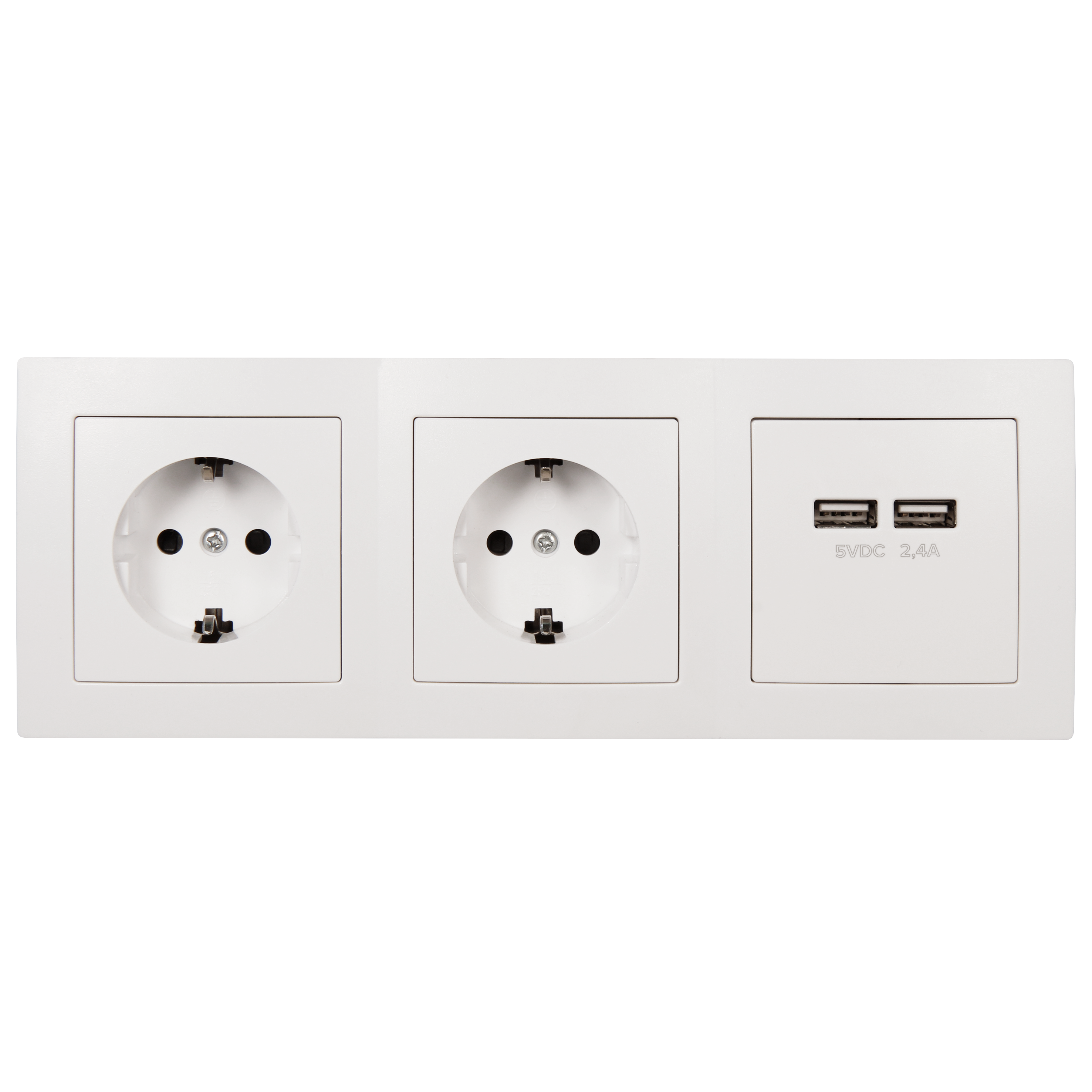 Presa elettrica bianca con due prese e due porte USB.