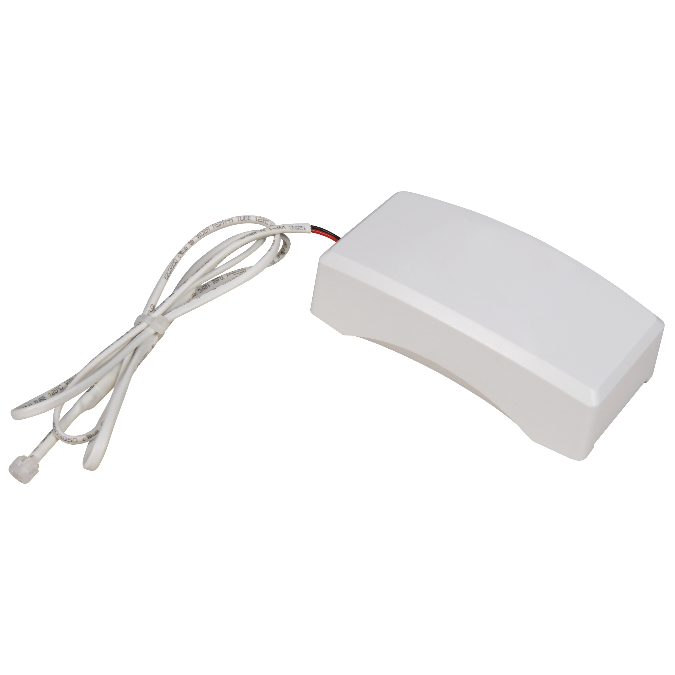 Weißes rechteckiges Gerät mit Draht und Stecker.