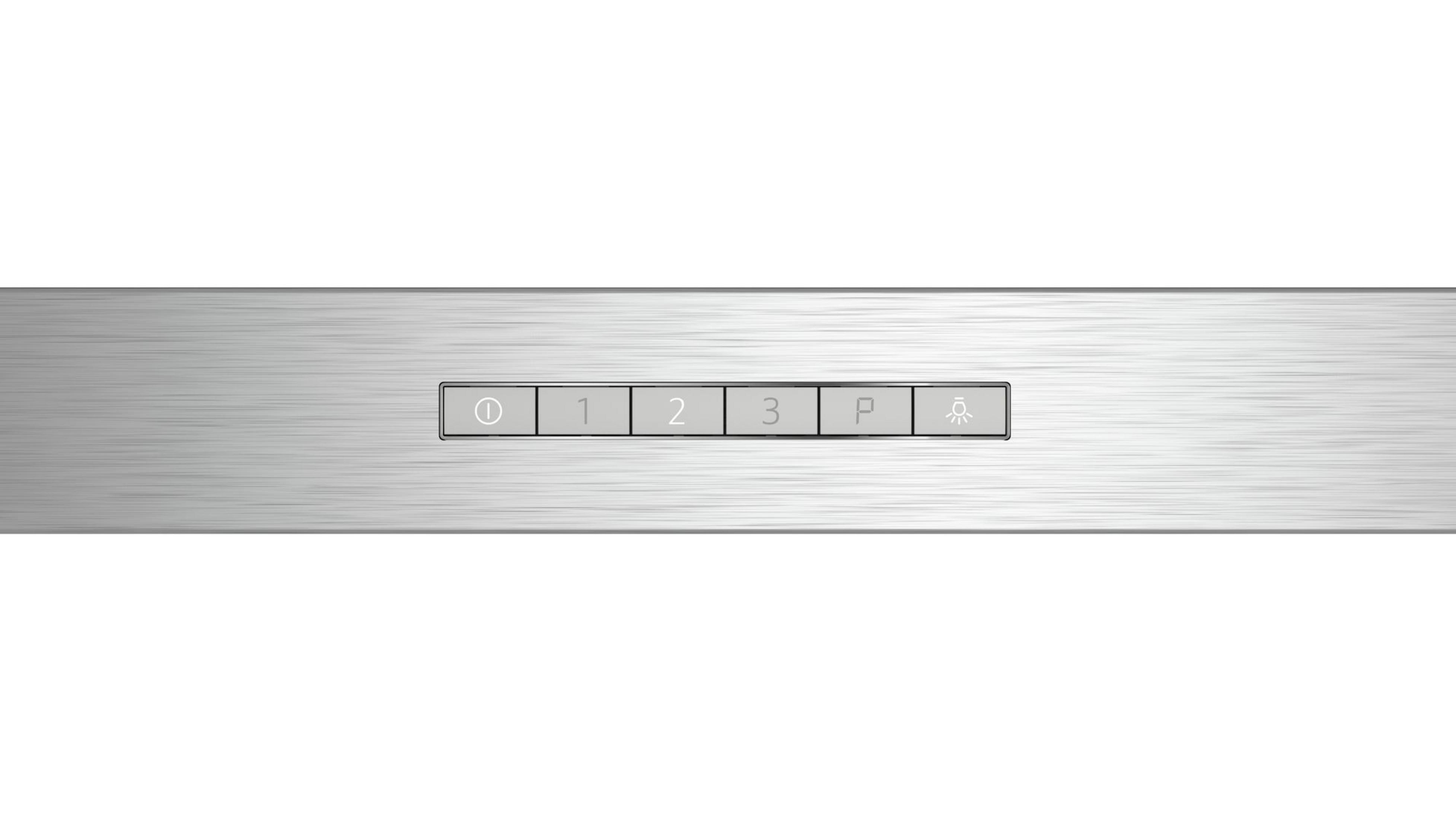 Silberne Platte mit Knöpfen: Ein/Aus, 1, 2, 3, P, Licht.