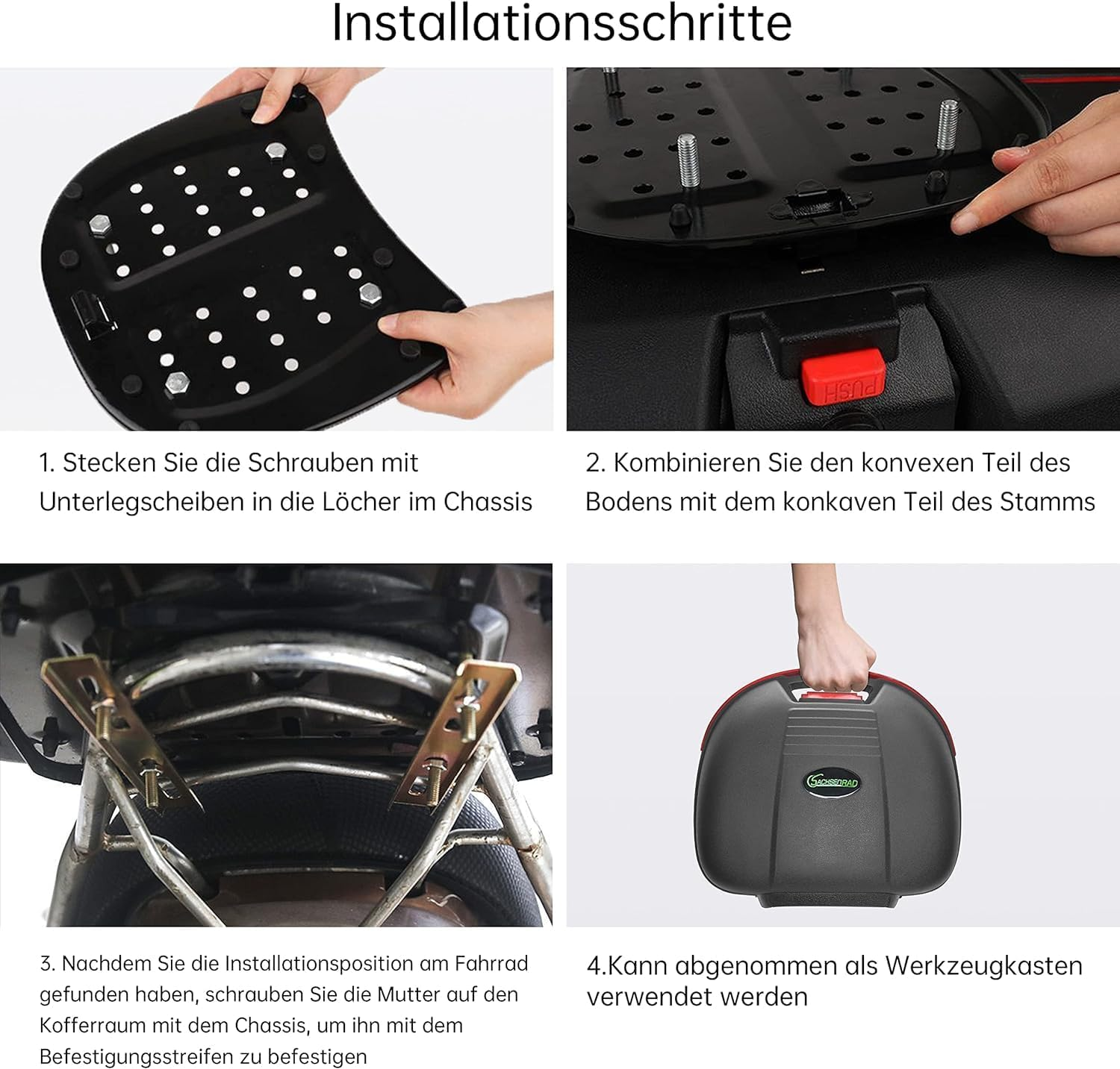 Schritt-für-Schritt-Anleitung zur Montage einer Motorrad-Stauraumbox.