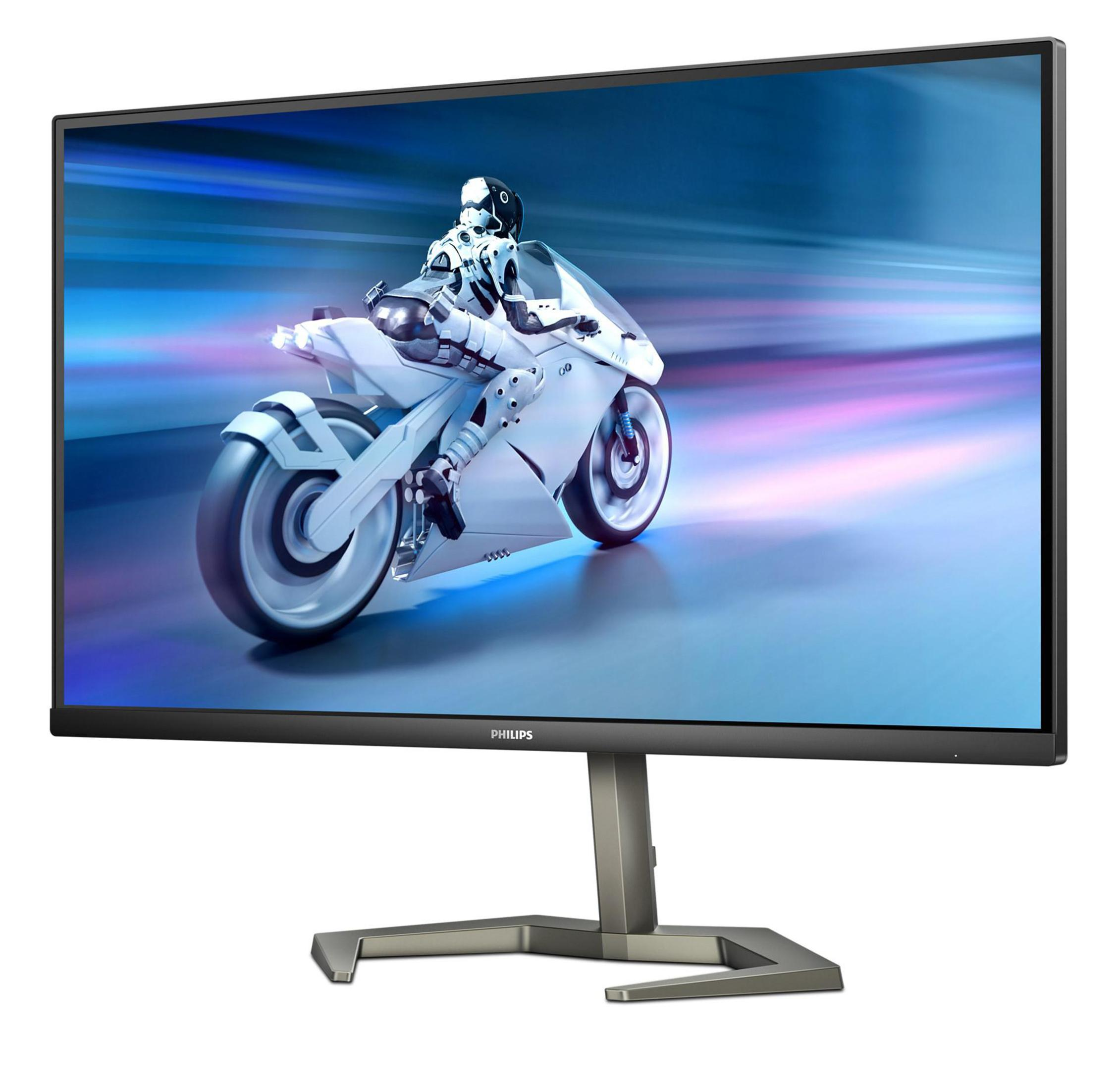 Monitor komputera. Scena wyścigów motocyklowych na ekranie. Białe tło.