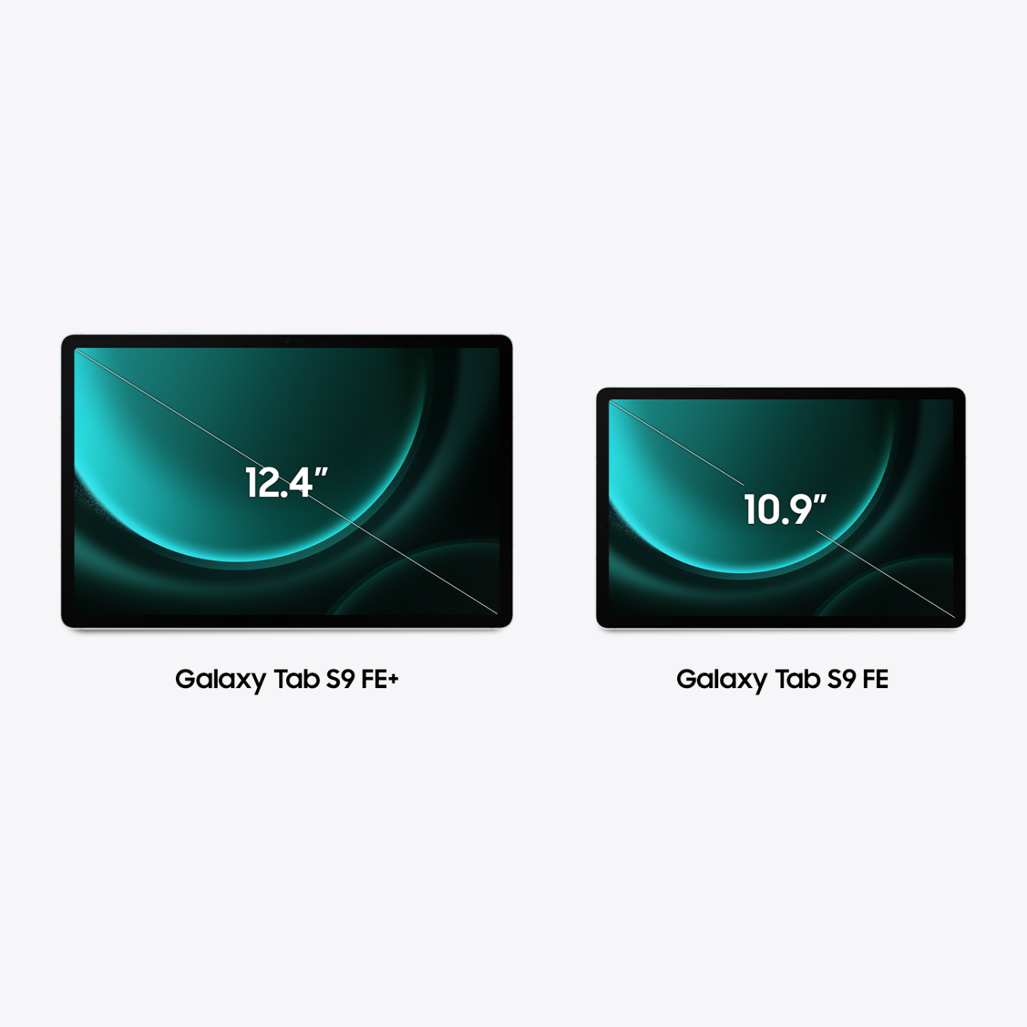 Zwei Tablets nebeneinander, eines 12,4" und das andere 10,9", vor grauem Hintergrund.