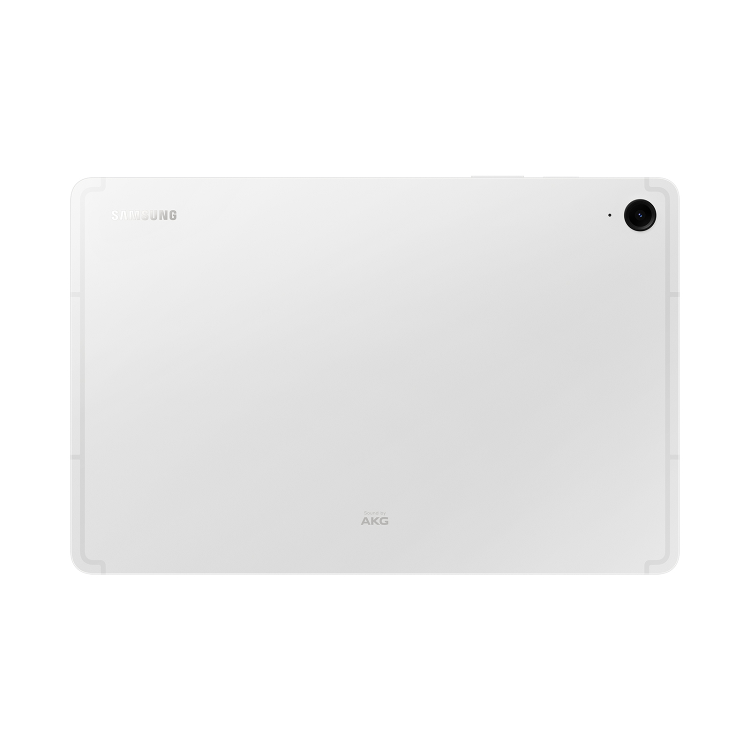 Rückseite eines weißen Tablets mit Samsung-Logo und Kamera.