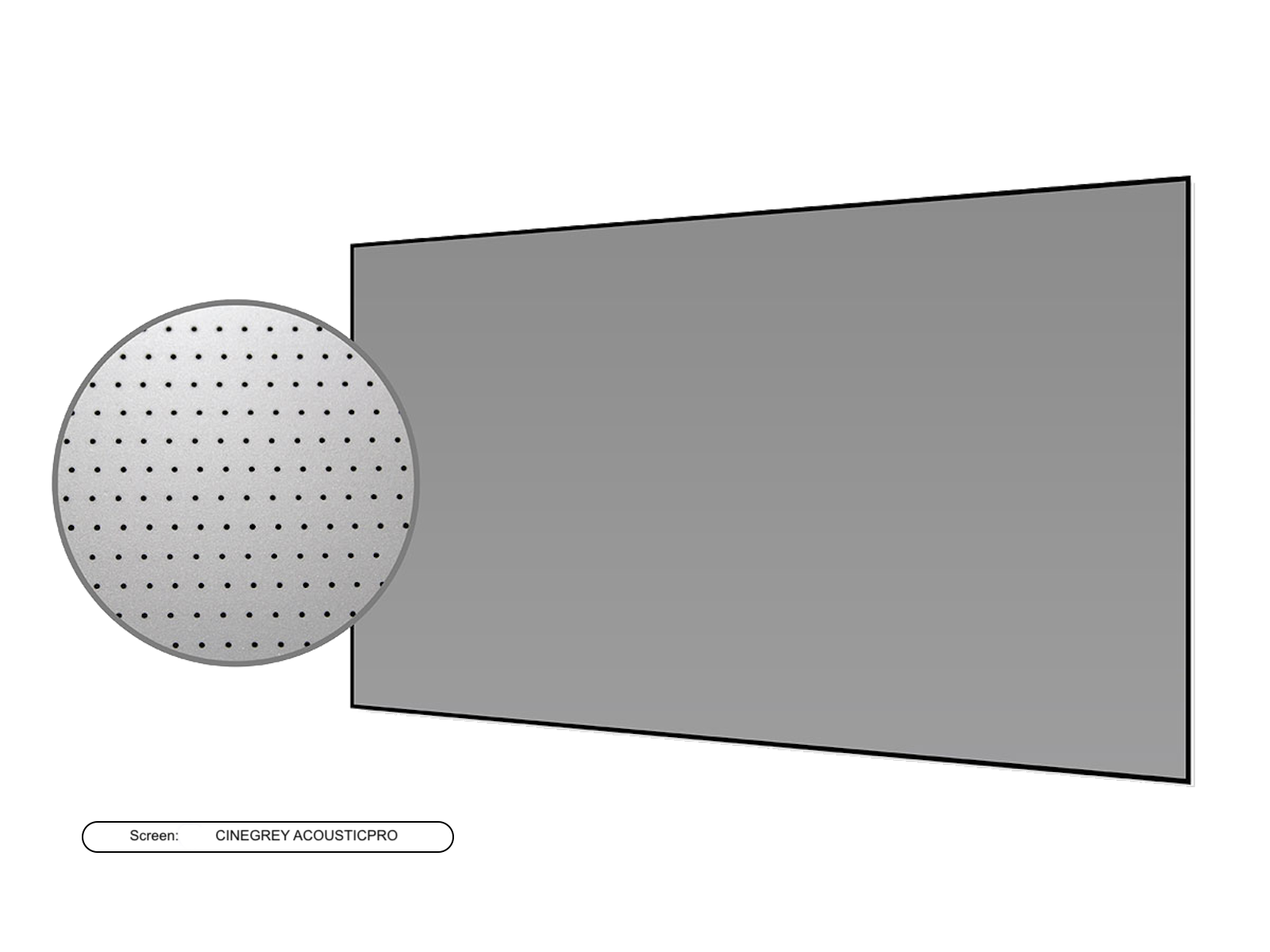 A grey screen with a circle on the left, with small black dots, and a rectangular shape on the right.