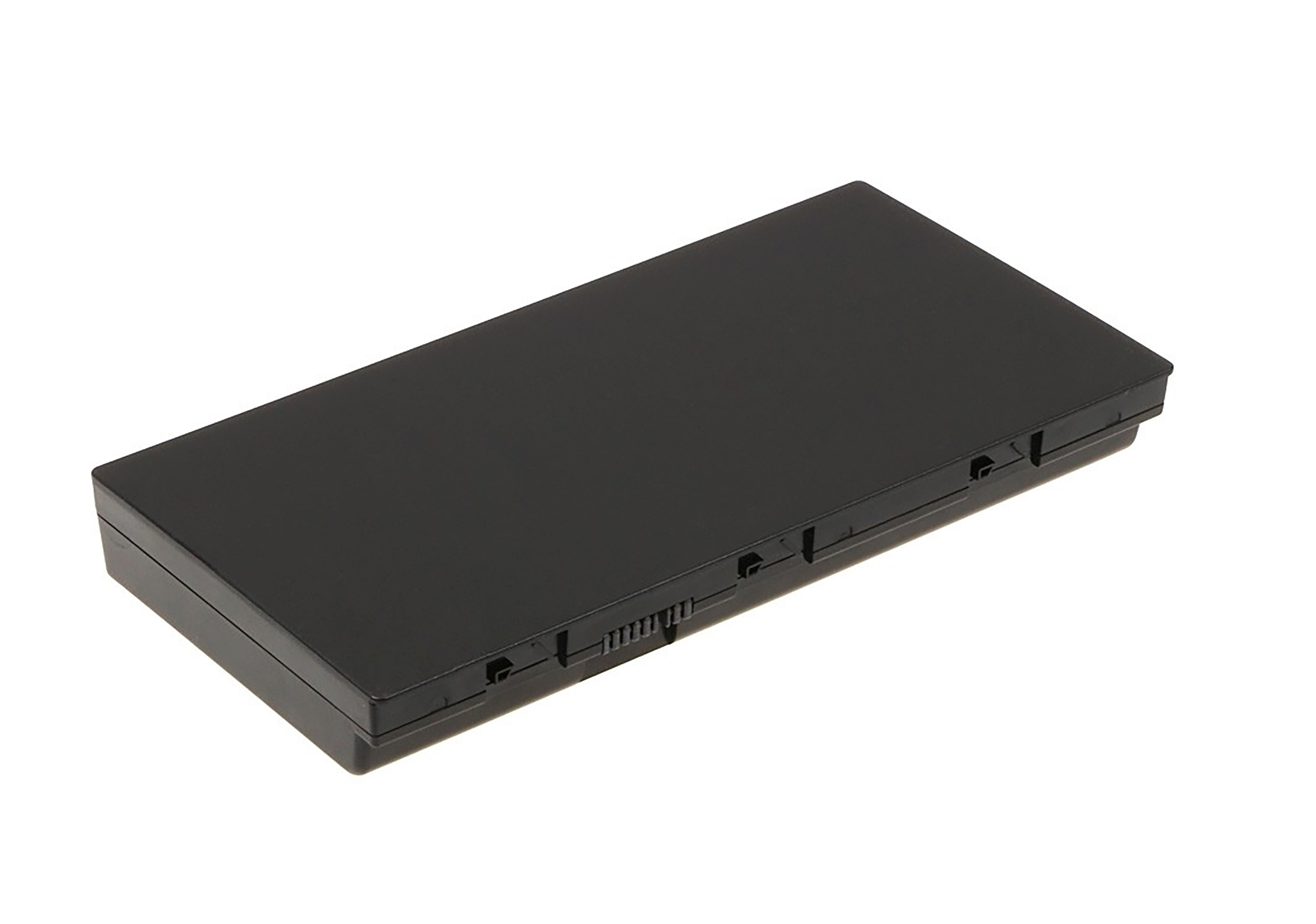 Schwarzer rechteckiger Laptop-Akku. Es ist ein Standard-Laptop-Akku.