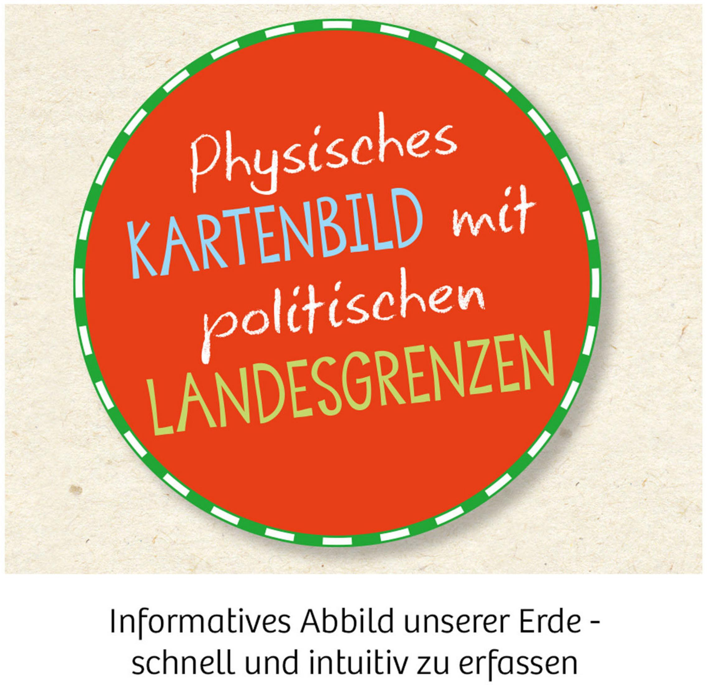 Rote kreisförmige Grafik mit Text über eine Karte mit politischen Grenzen.