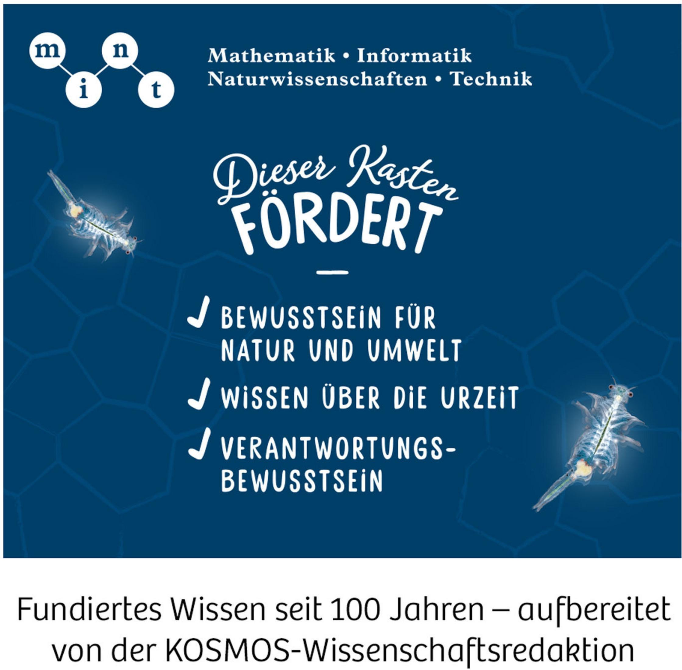 Ein Poster mit Text und Illustrationen über Natur, Umwelt und Wissen. Blauer Hintergrund.