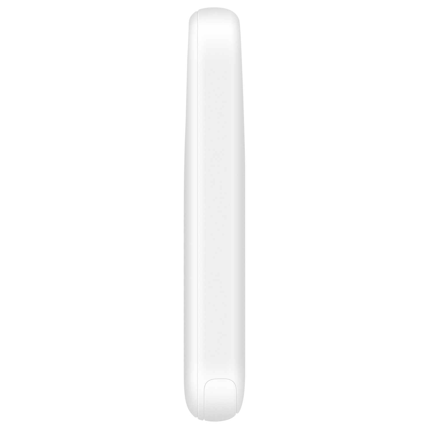 Zwykły biały prostokątny przedmiot, prawdopodobnie power bank, na białym tle.