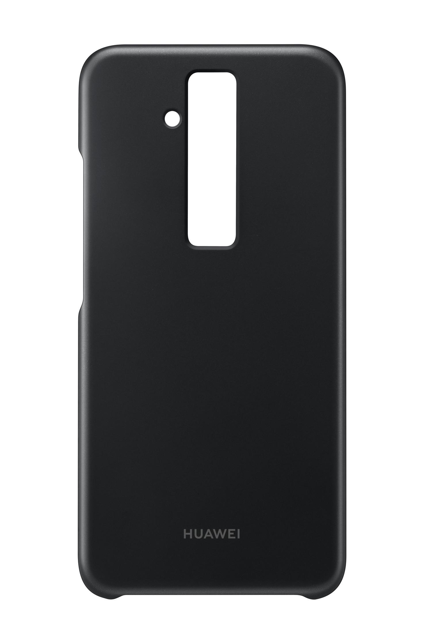 Schwarze Handyhülle mit rechteckigem Kameraausschnitt und Huawei-Logo unten.