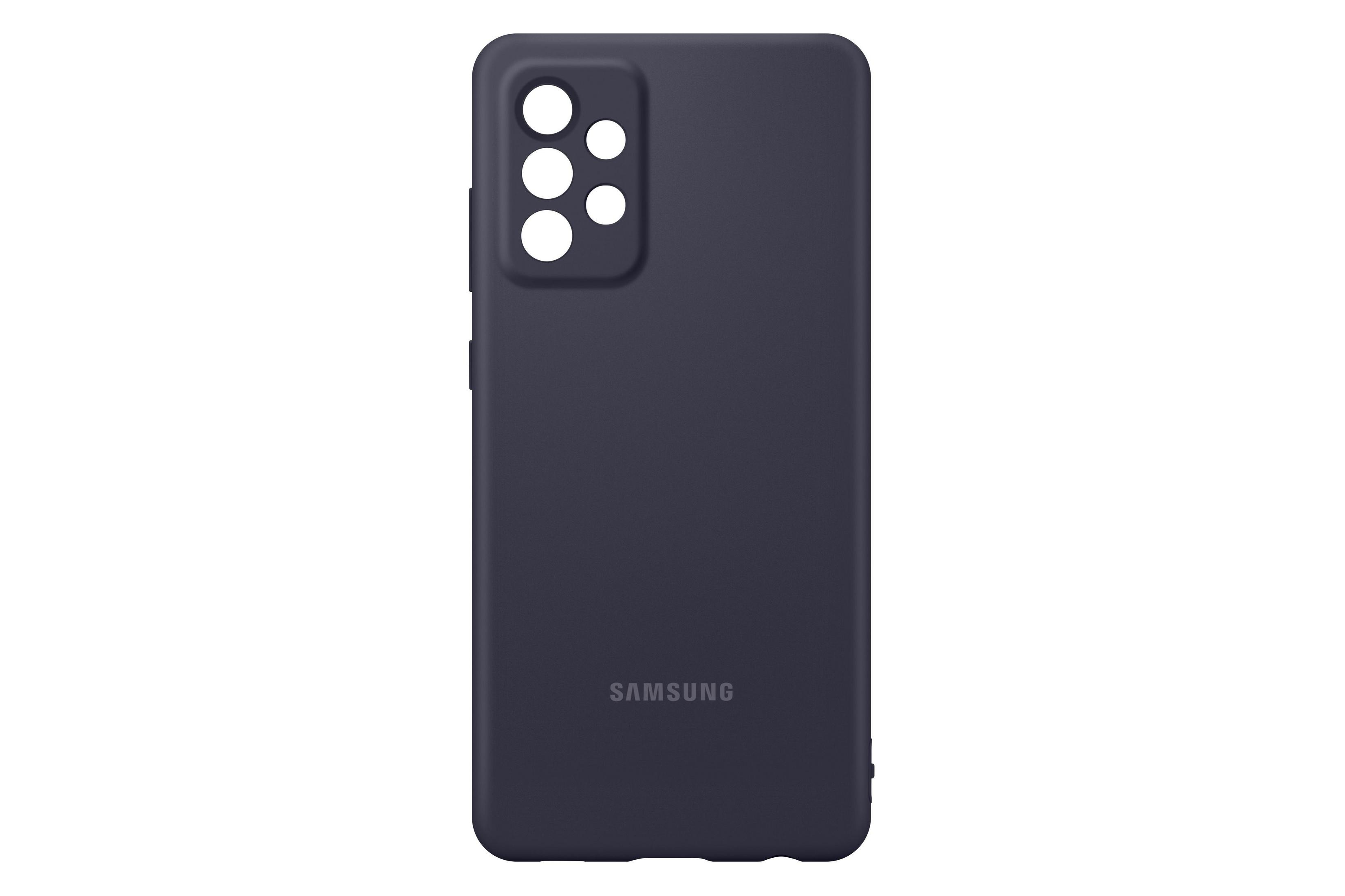 Dunkelblaue Handyhülle mit Kameraausschnitten und Samsung-Logo, vor weißem Hintergrund.