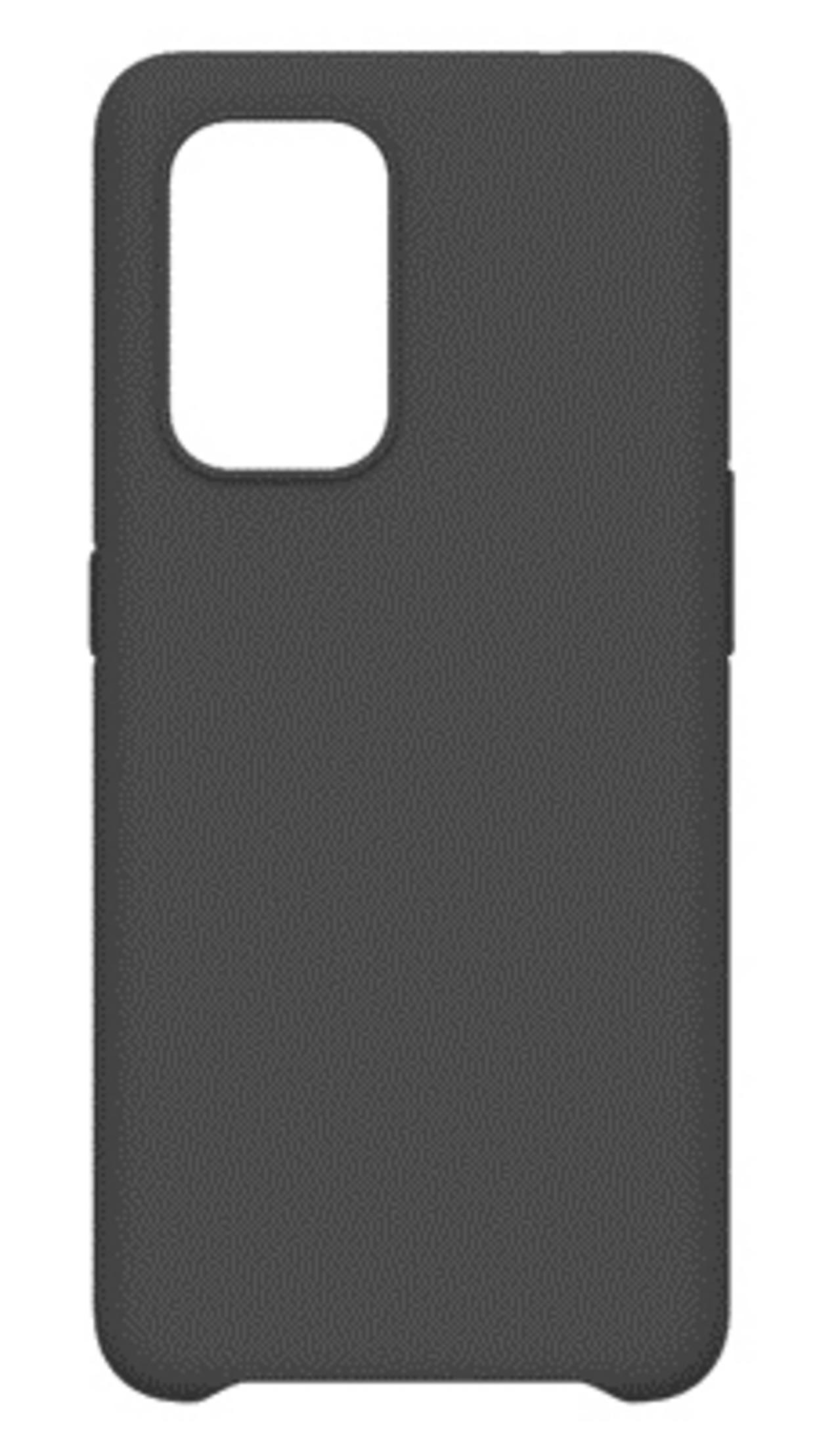 Custodia per telefono grigio scuro con un ritaglio per la fotocamera.