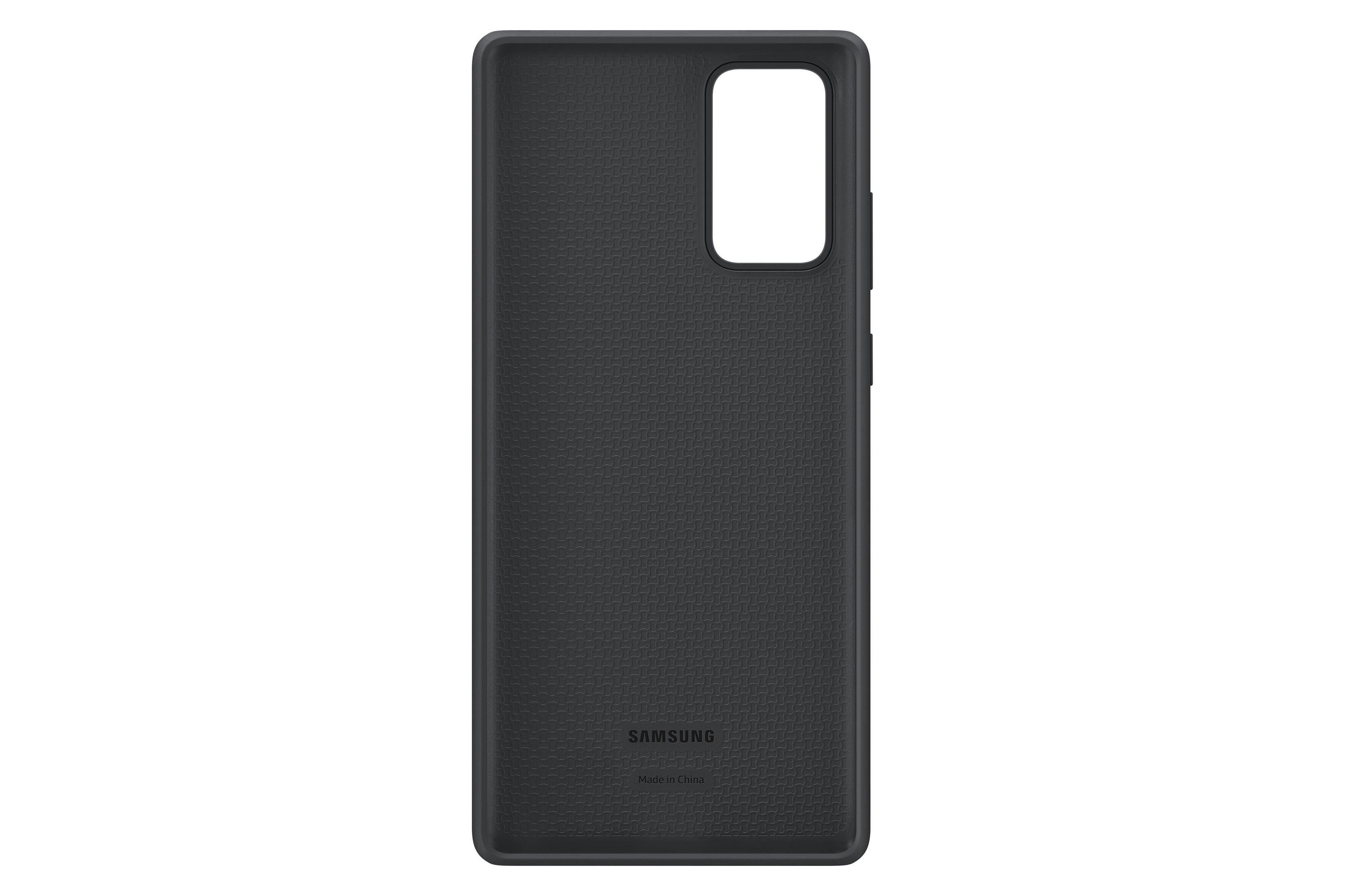Funda de teléfono negra con superficie texturizada. Logo Samsung visible abajo.