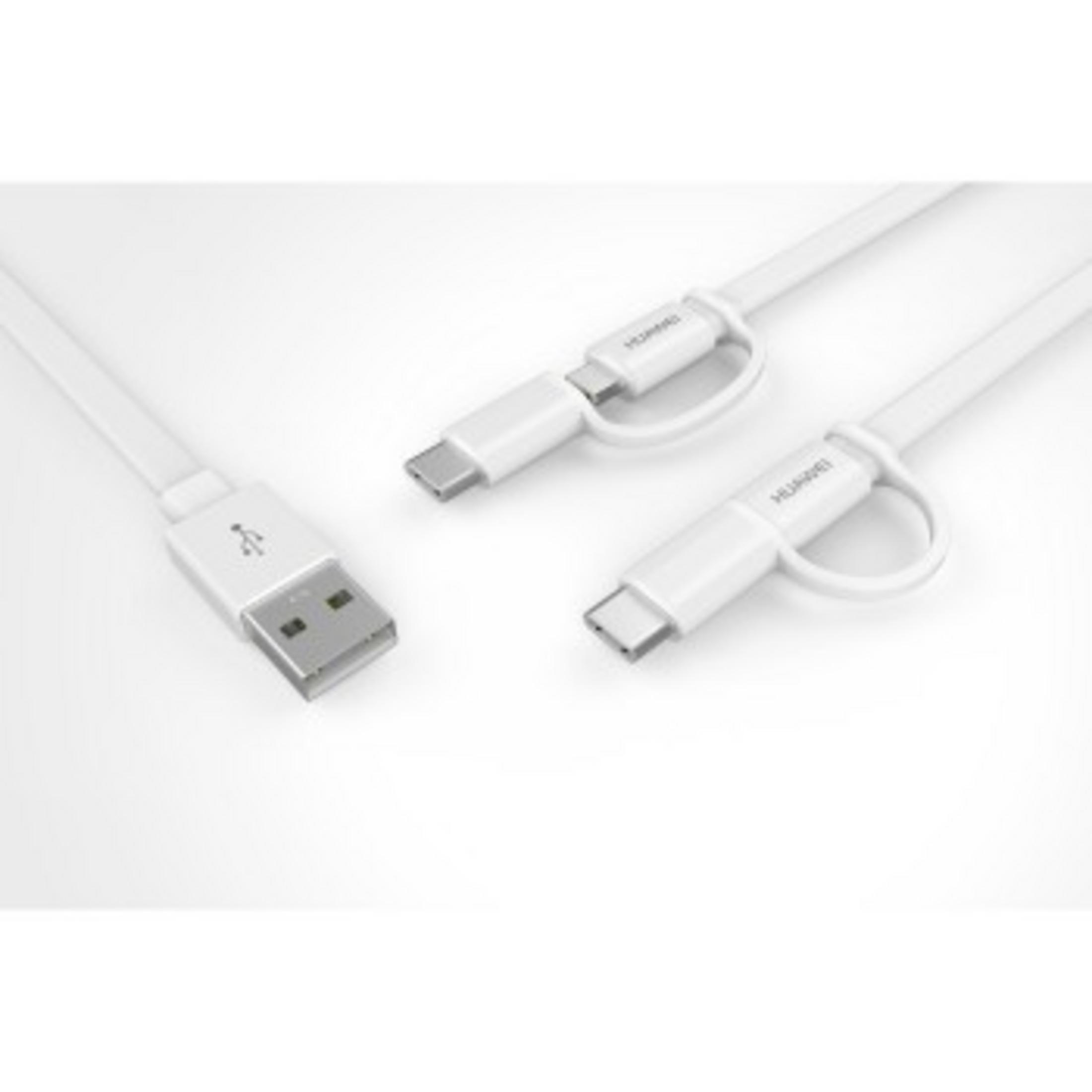 Drie witte USB-kabels met USB-naar-USB-C-connectoren, gerangschikt tegen een witte achtergrond.