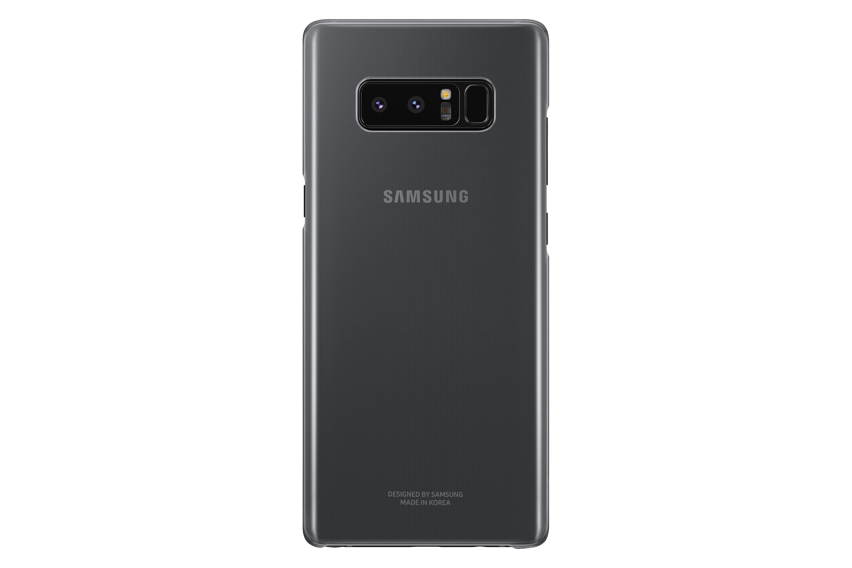 Il retro di un telefono Samsung grigio scuro. La fotocamera e il logo del marchio sono visibili.