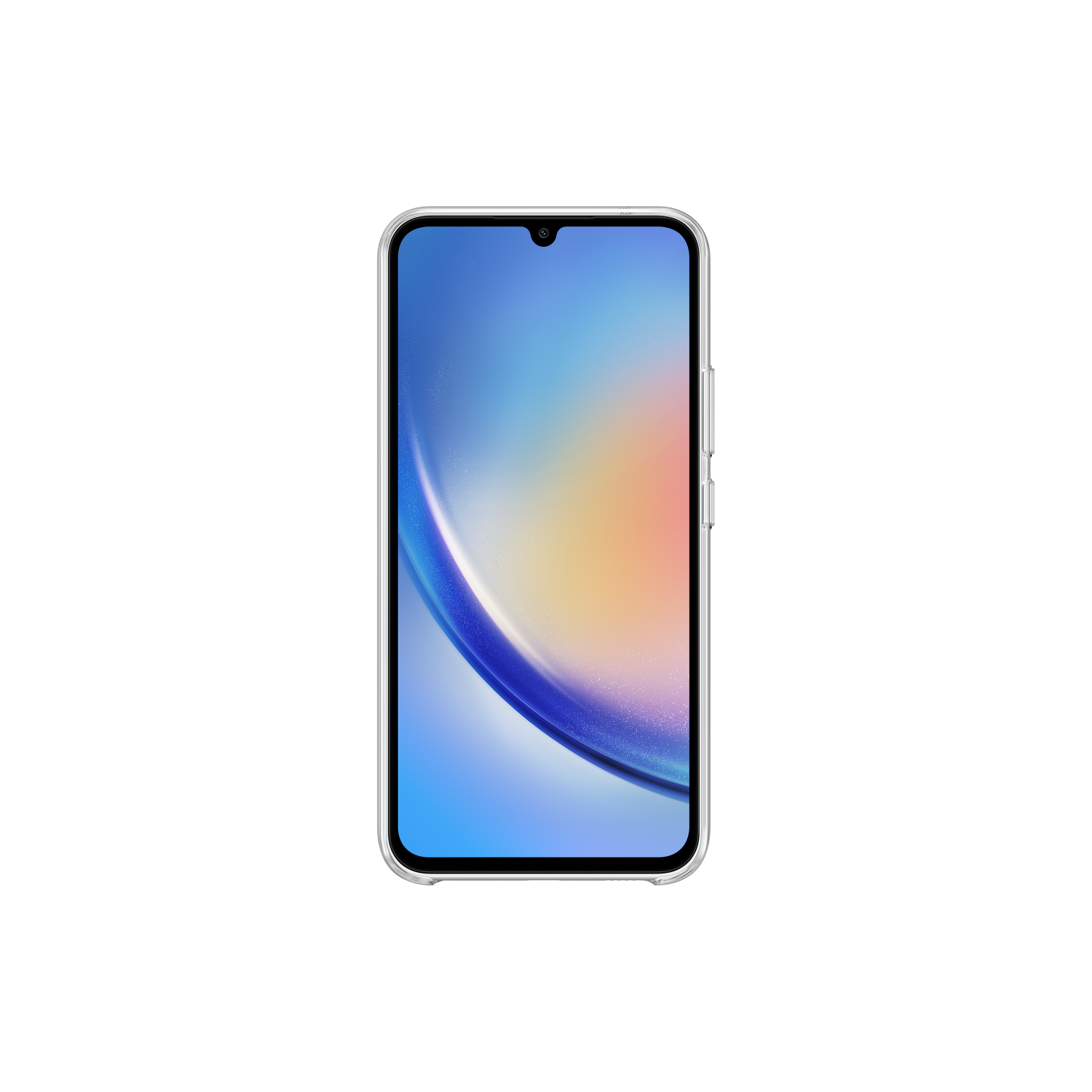 Smartphone met een kleurrijk display, tegen een zwarte achtergrond. Het scherm toont een levendig, abstract ontwerp.