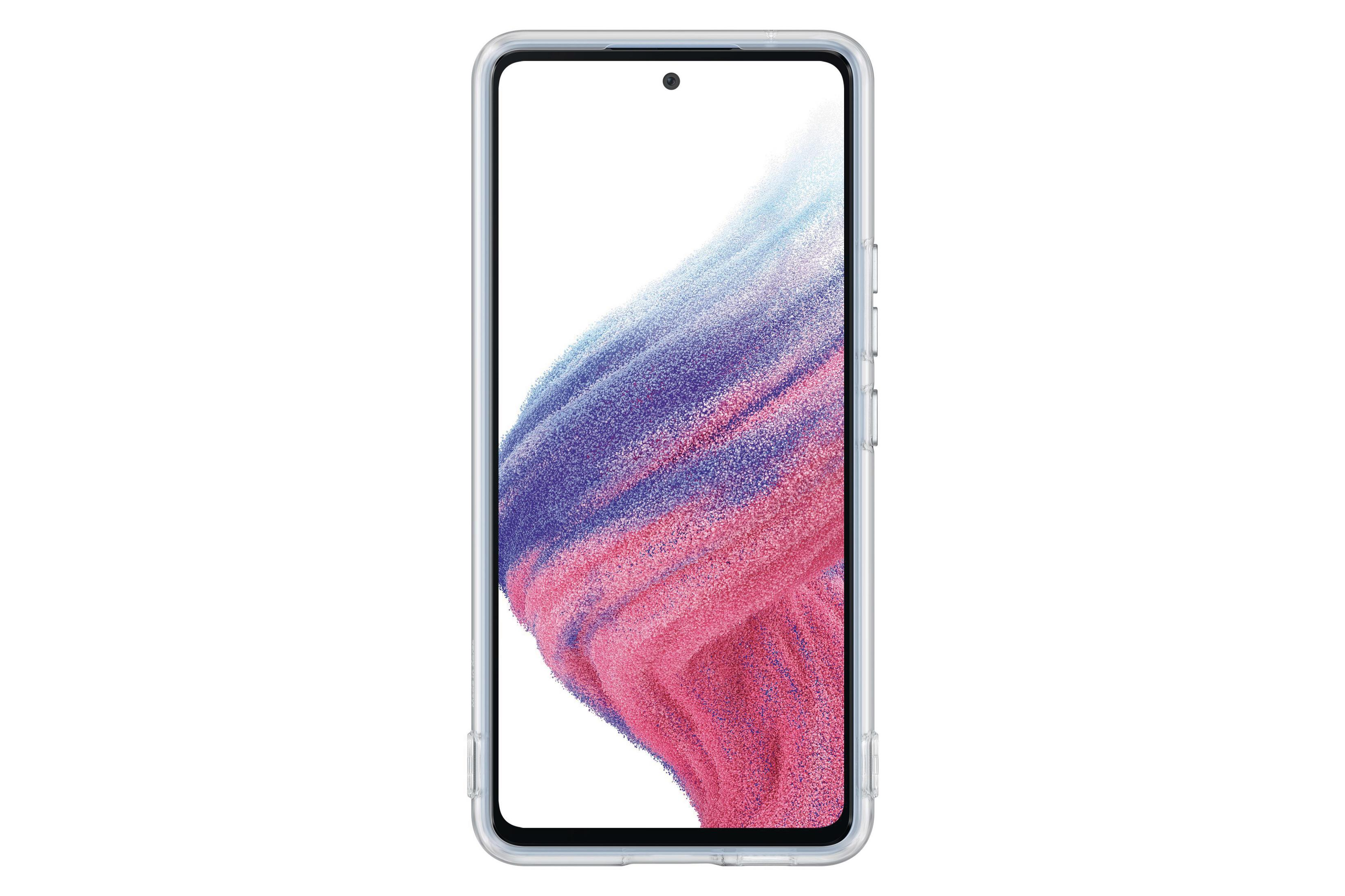 A smartphone with a case is on a white background.