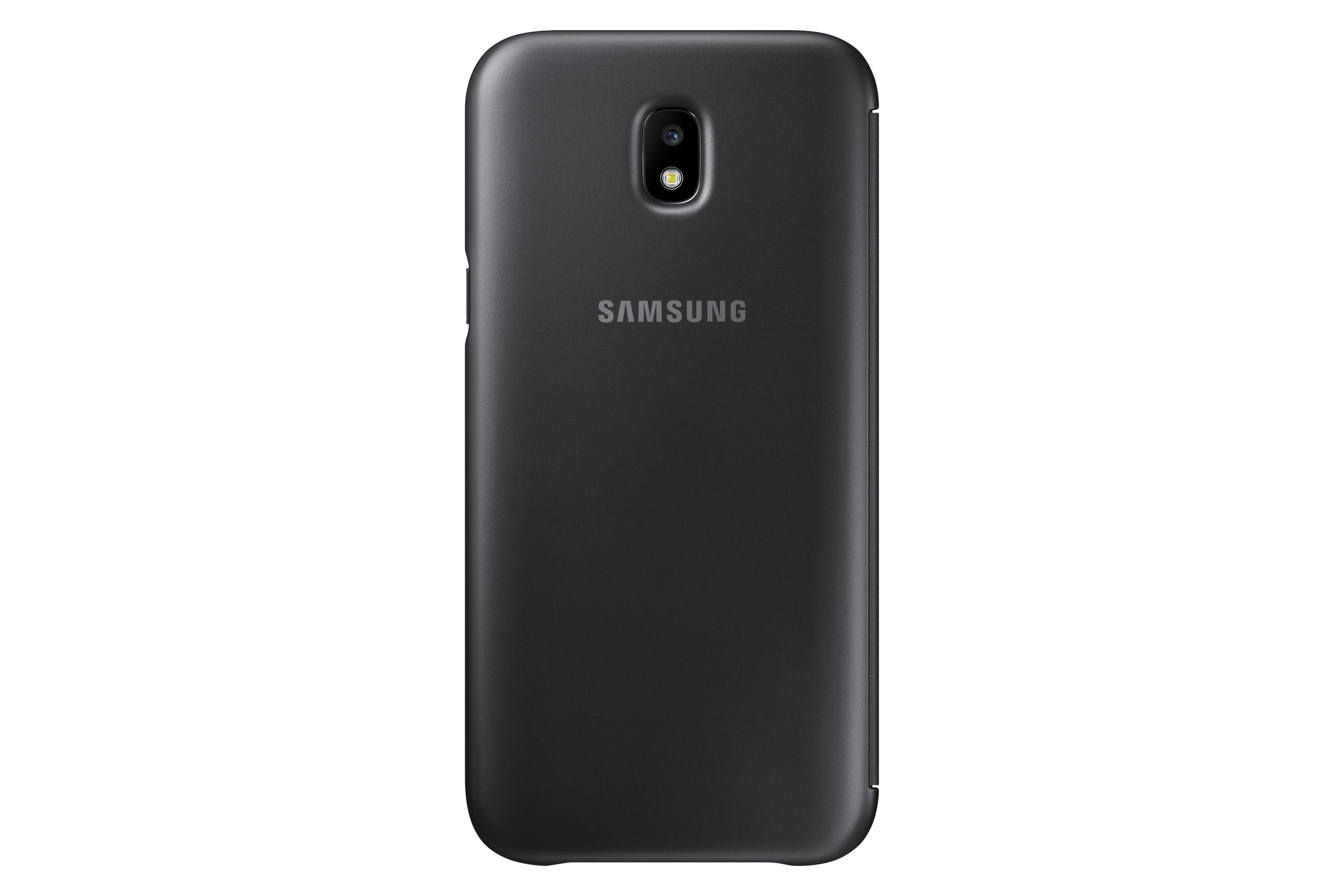 Funda de teléfono negra en un teléfono, con el logo de Samsung visible.