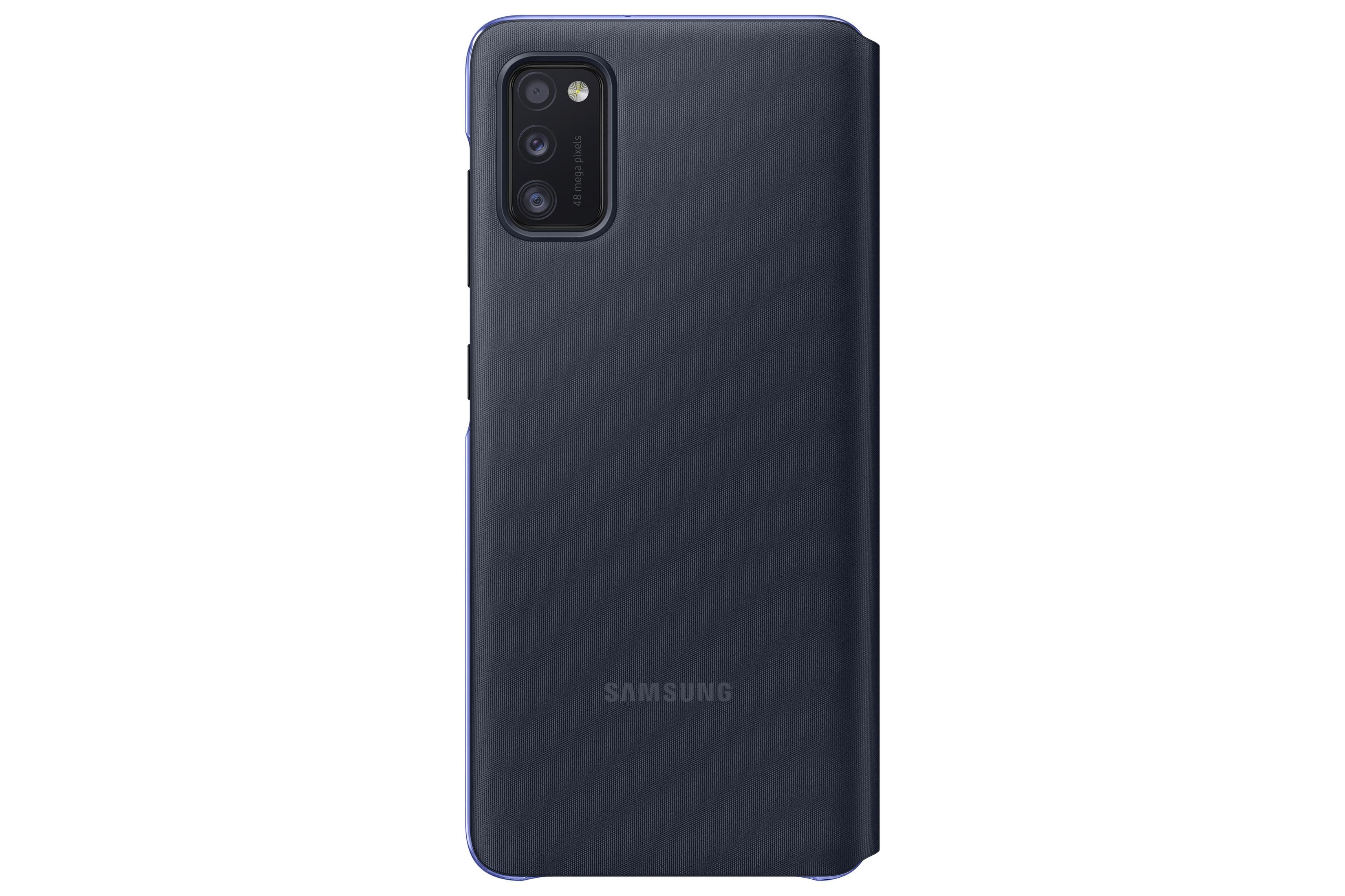 Una funda de teléfono azul marino con el logotipo de Samsung. La funda cubre un teléfono.