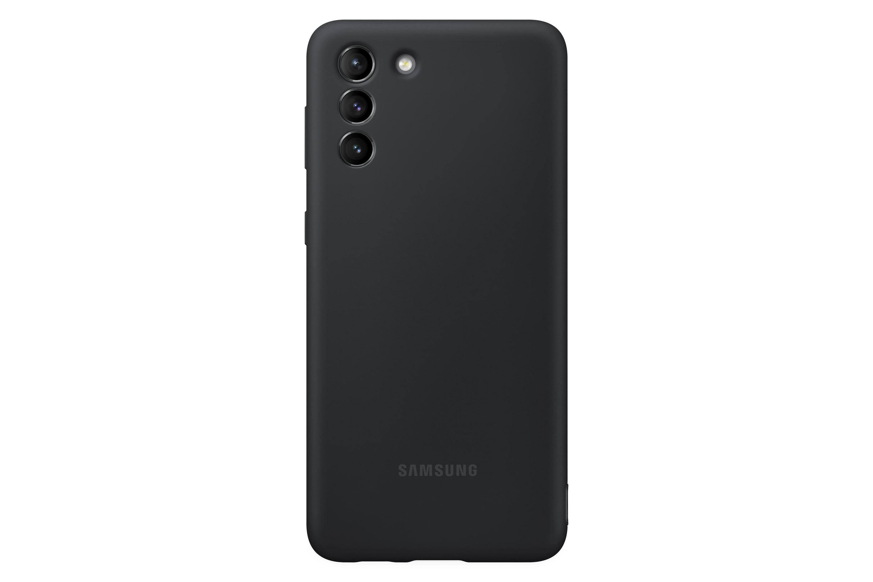 Una funda negra para teléfono. La parte trasera de la funda tiene una cámara y botones.